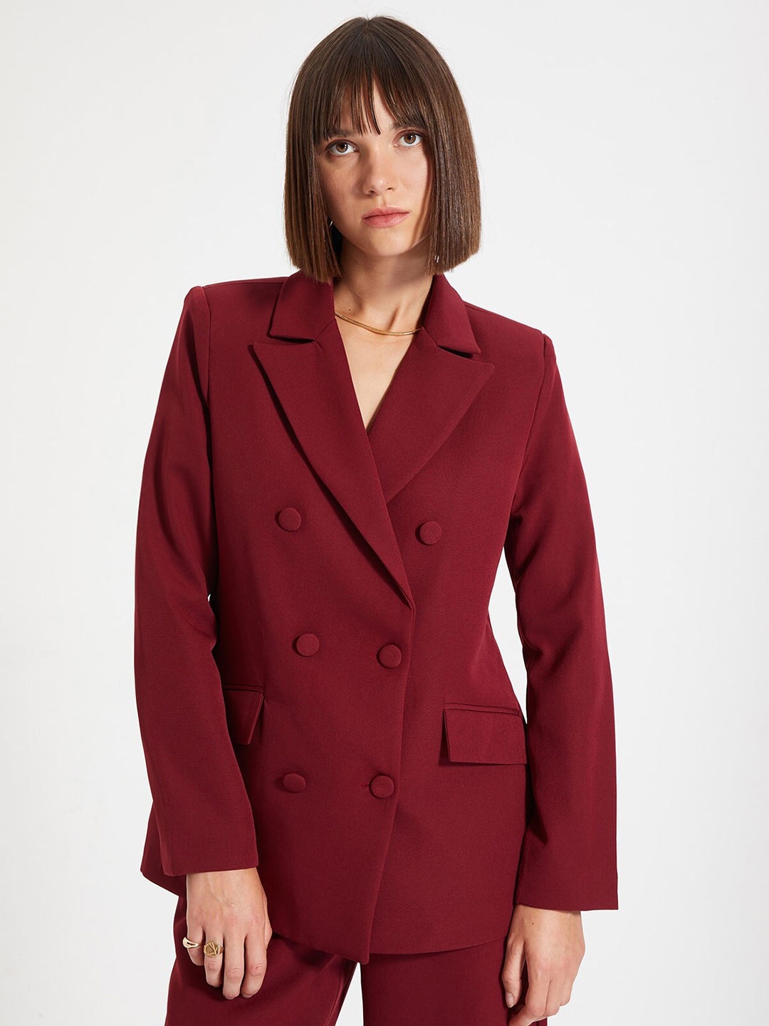 

Trendyol Regular Fit Double-Breasted Notched Lapel Formal Blazer, Maroon