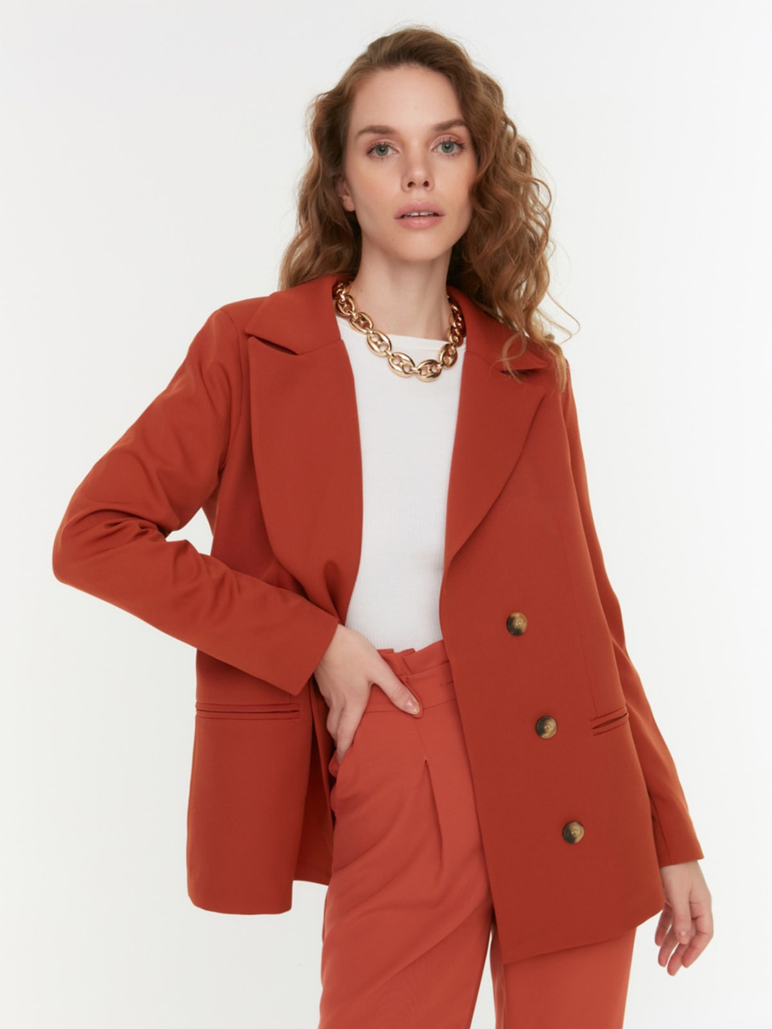 

Trendyol Notched Lapel Single Breasted Blazers, Rust