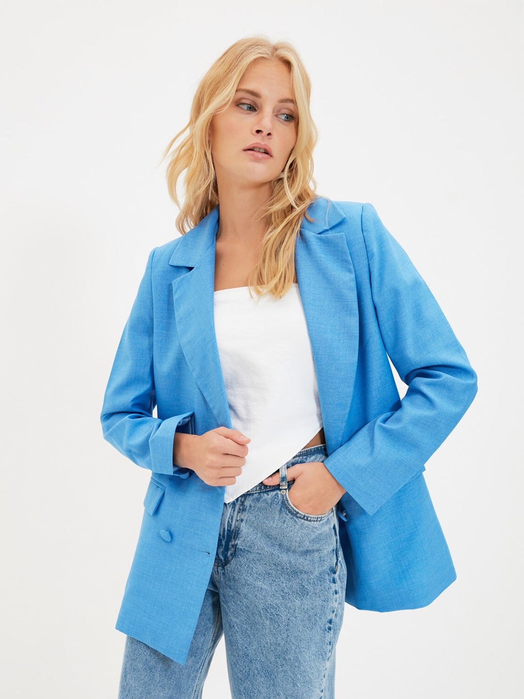 

Trendyol Notched Lapel Long sleeves Bouble-Brested Blazer, Blue