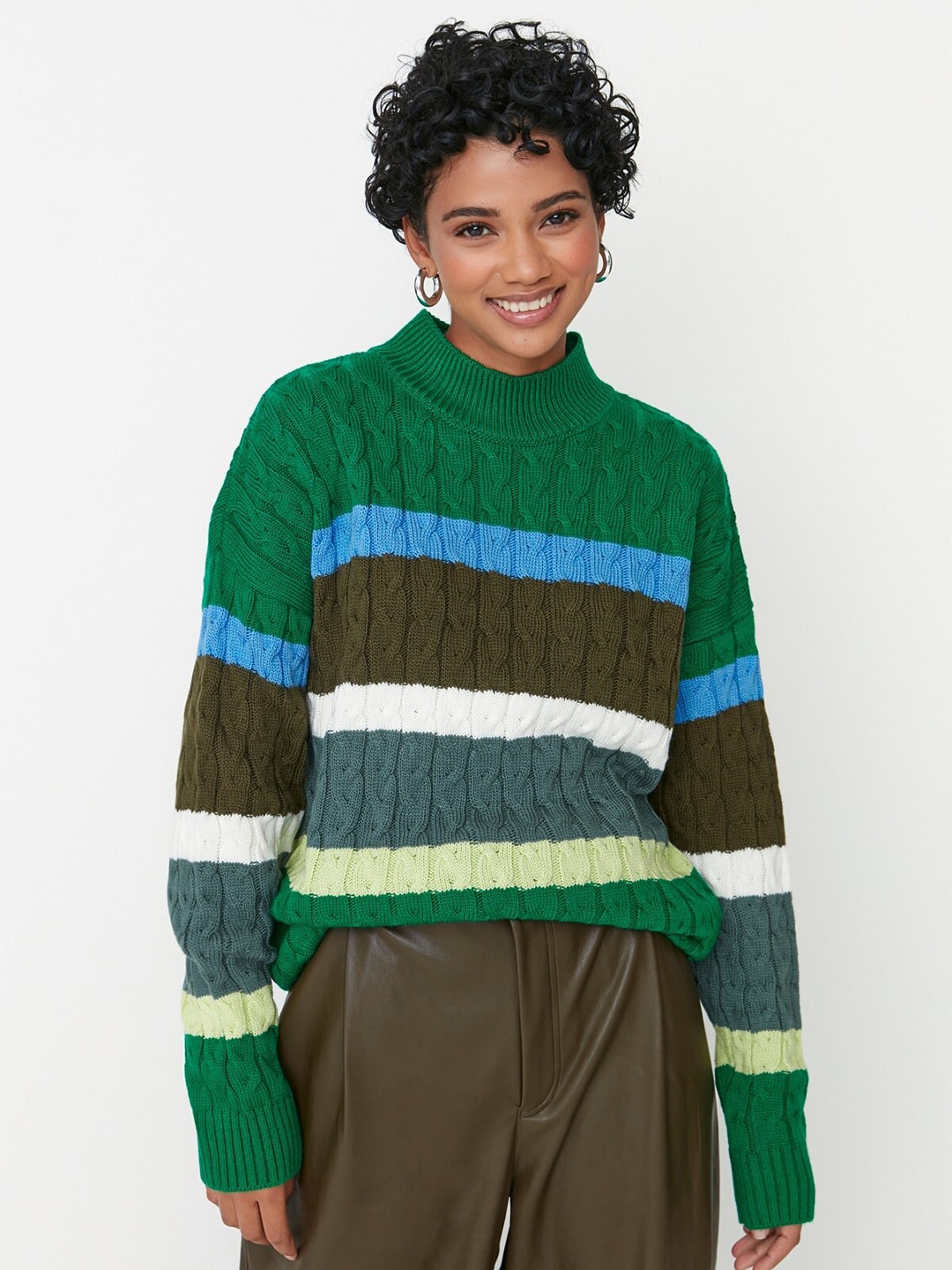 

Trendyol Striped Acrylic Sweatshirt, Green