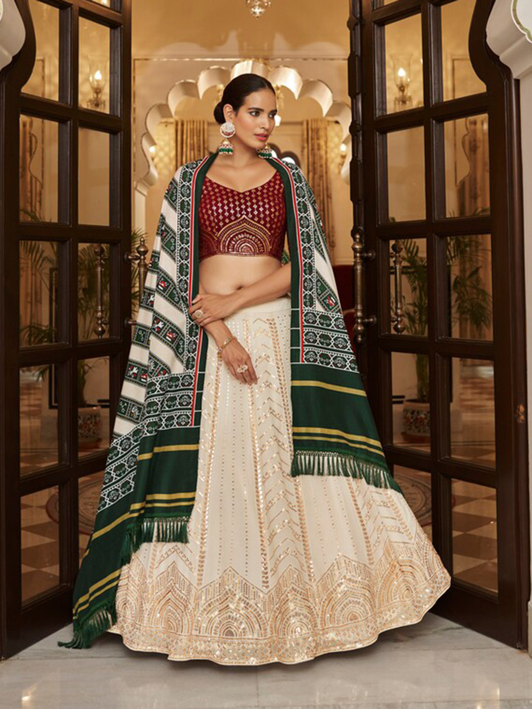 

Exclusiva Embellished Sequinned Semi-Stitched Lehenga & Unstitched Blouse With Dupatta, White