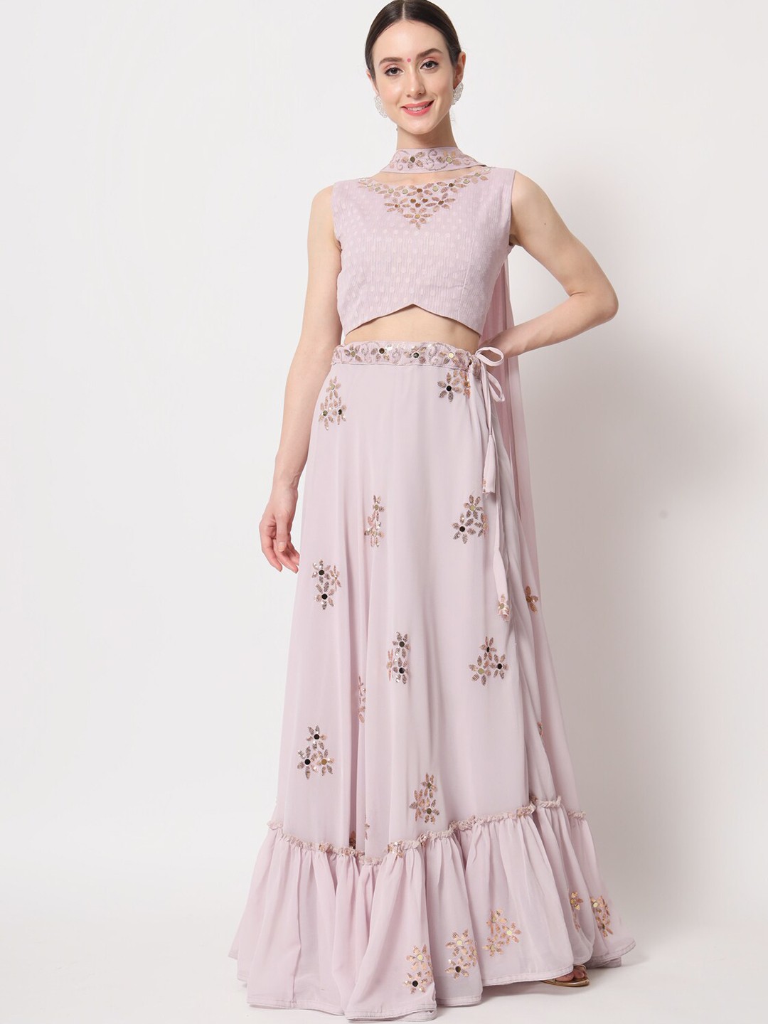 

Exclusiva Embellished Mirror Work Semi-Stitched Lehenga & Unstitched Blouse With Dupatta, Mauve