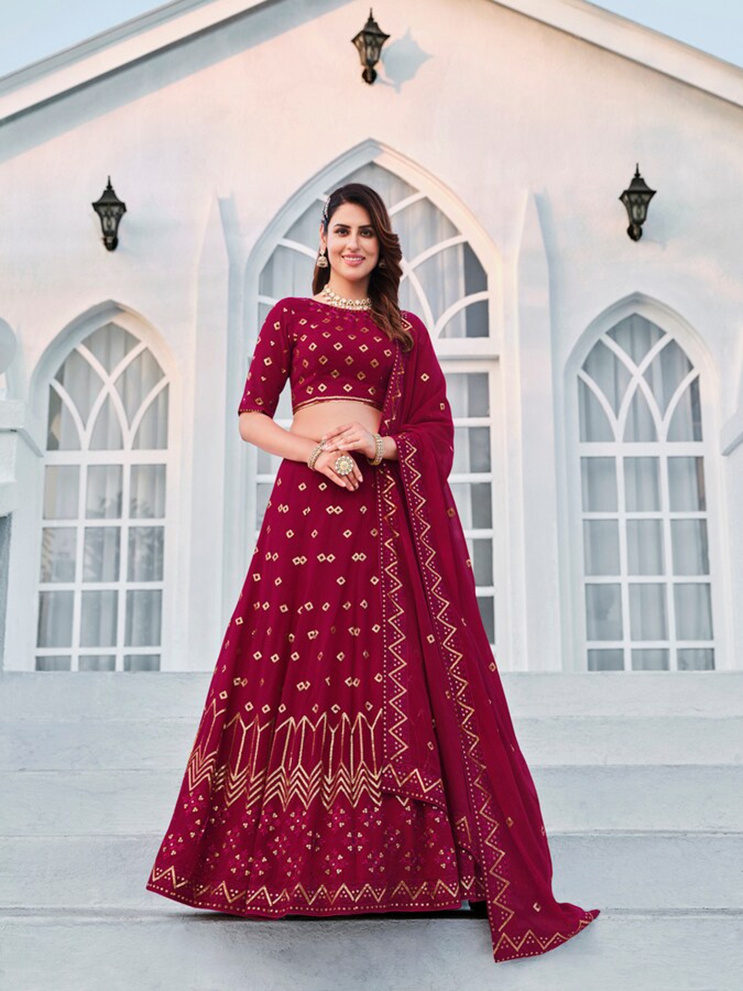 

Exclusiva Embellished Semi-Stitched Lehenga & Unstitched Blouse With Dupatta, Pink