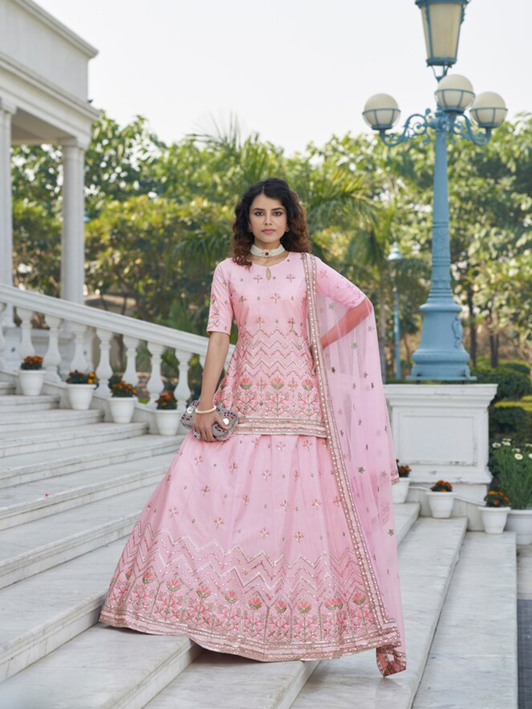 

Exclusiva Embellished Sequinned Semi-Stitched Lehenga & Unstitched Blouse With Dupatta, Pink