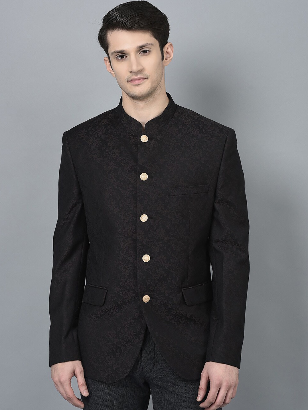 

CANOE Men Self-Design Bandhgala Comfort-Fit Ethnic Blazer, Black