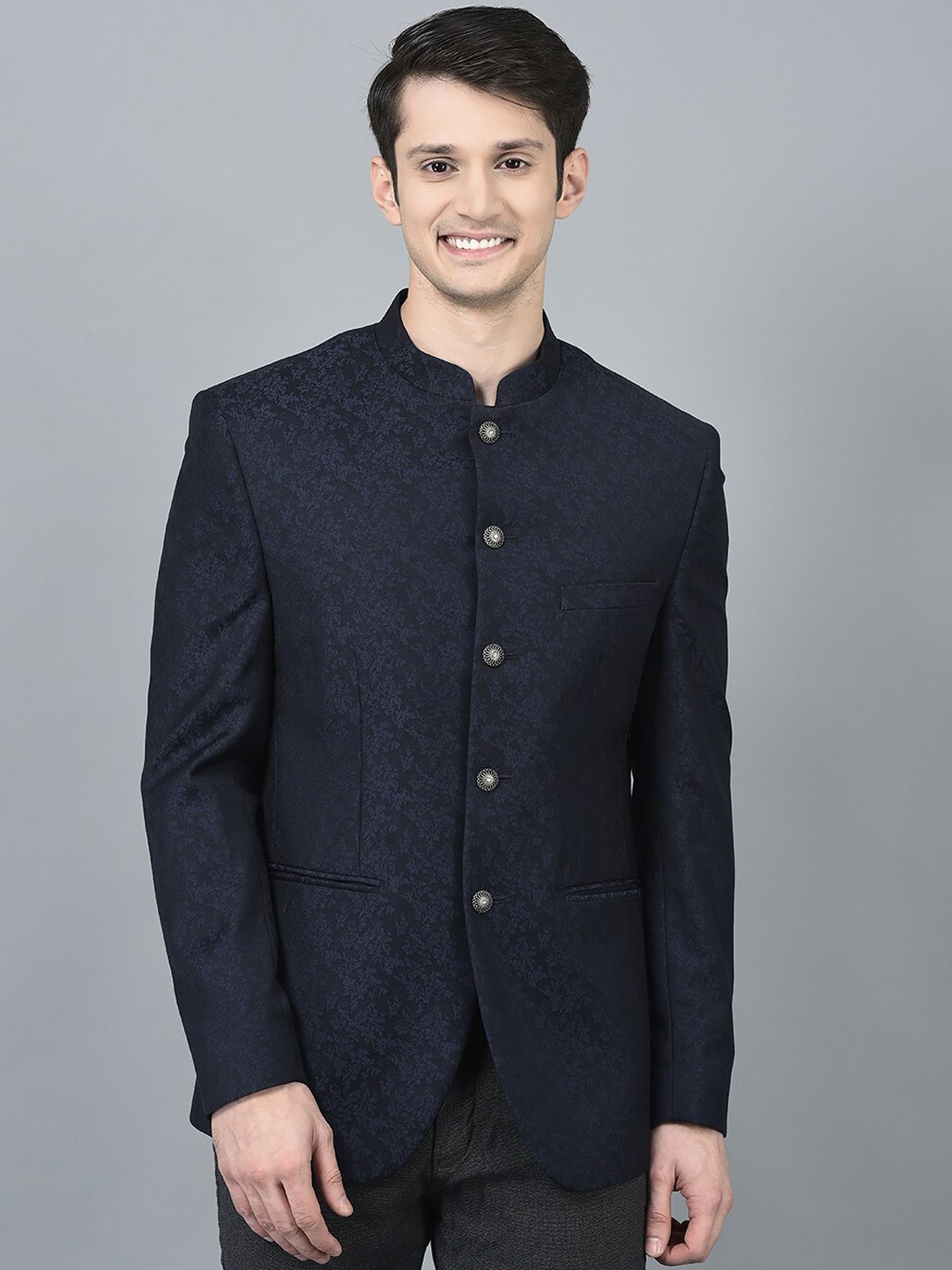 

CANOE Men Self-Design Bandhgala Comfort-Fit Ethnic Blazer, Blue
