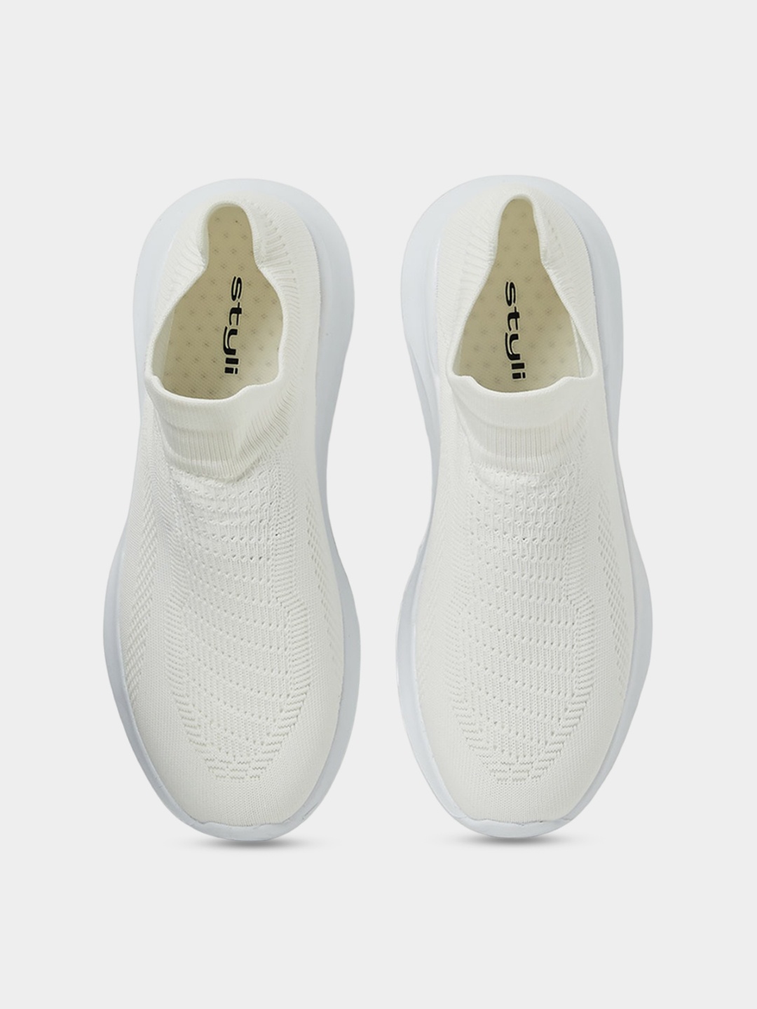 

Styli Men Classic Knit Sock Slip On Sneakers, White