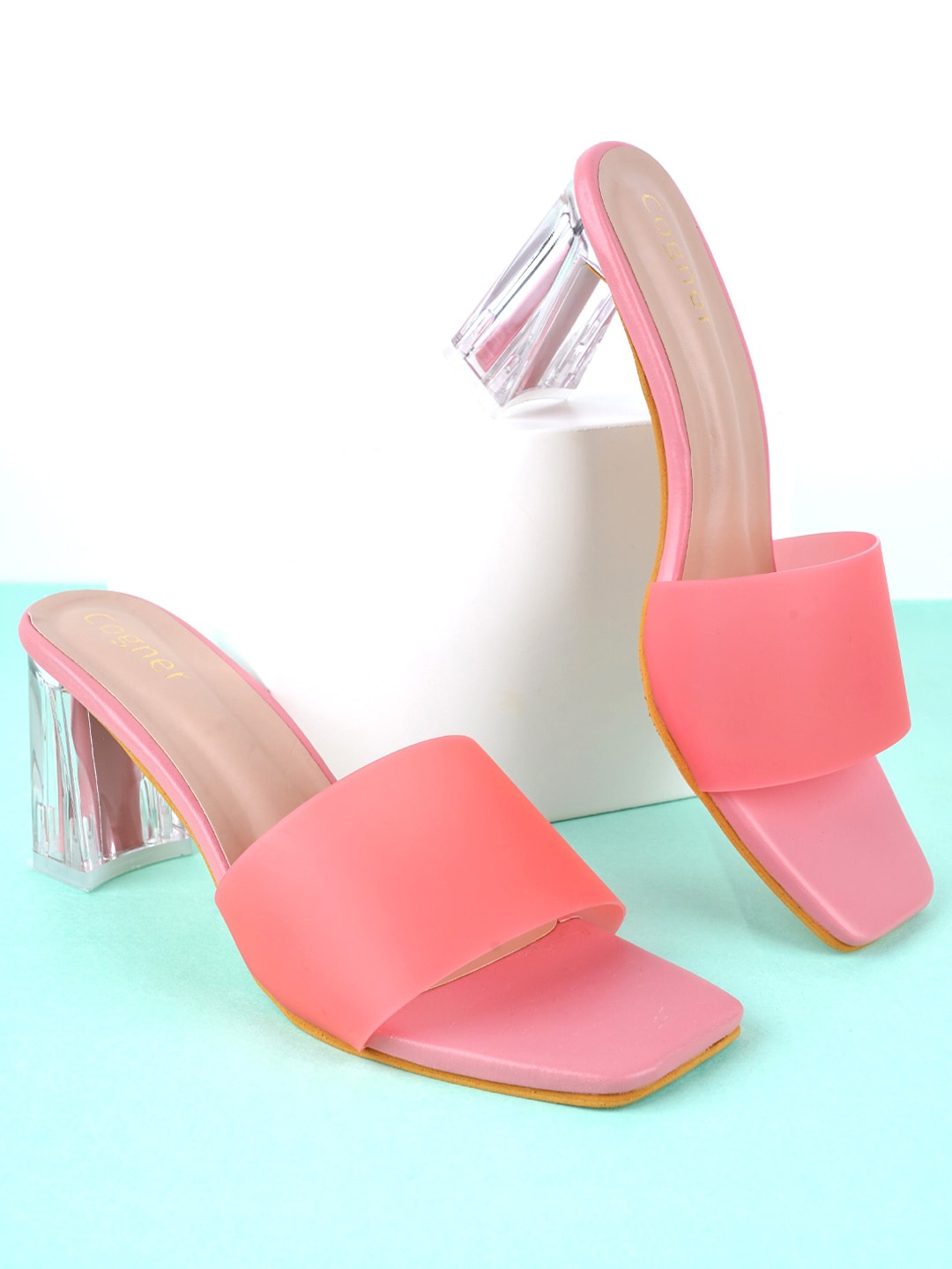 

Cogner Open Toe Block Heels, Peach