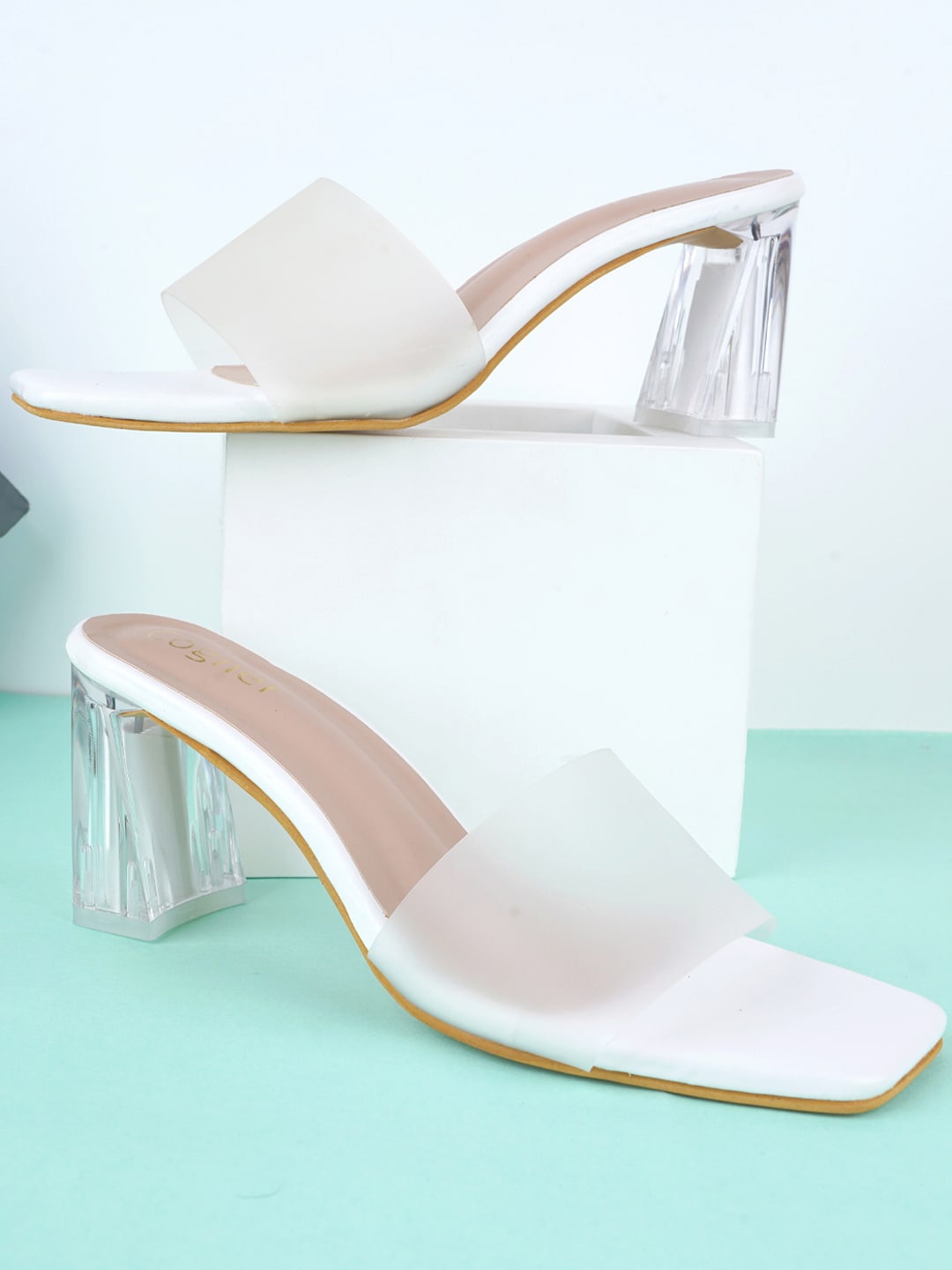 

Cogner Open Toe Block Heels, White