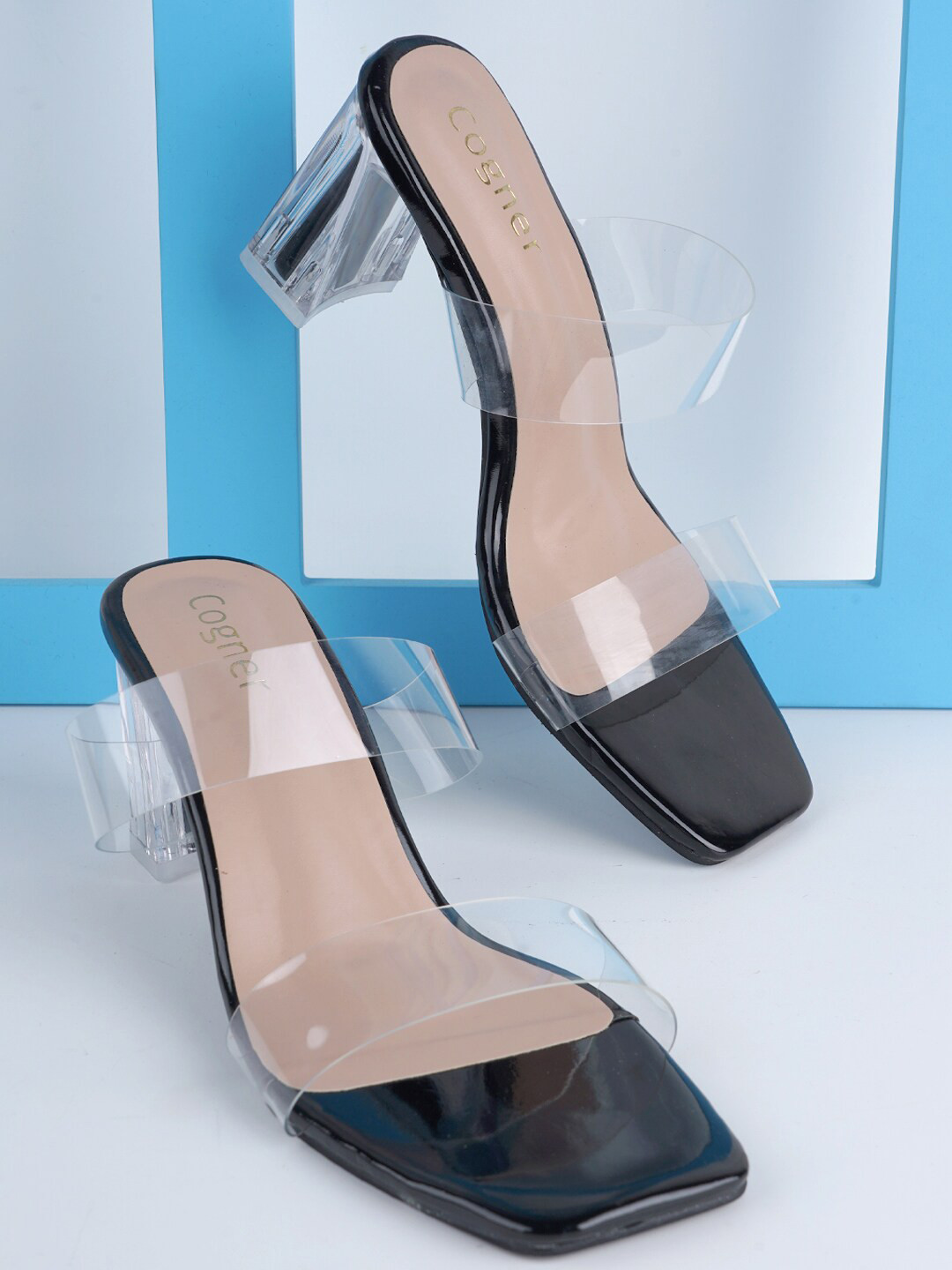 

Cogner Colourblocked Block Heels, Black