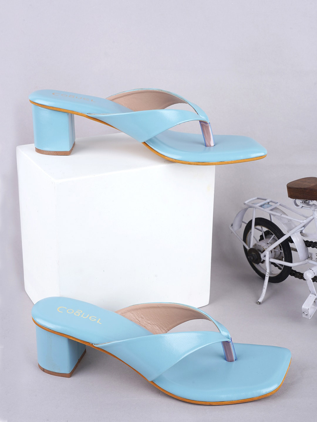 

Cogner Open Toe Block Heels, Turquoise blue