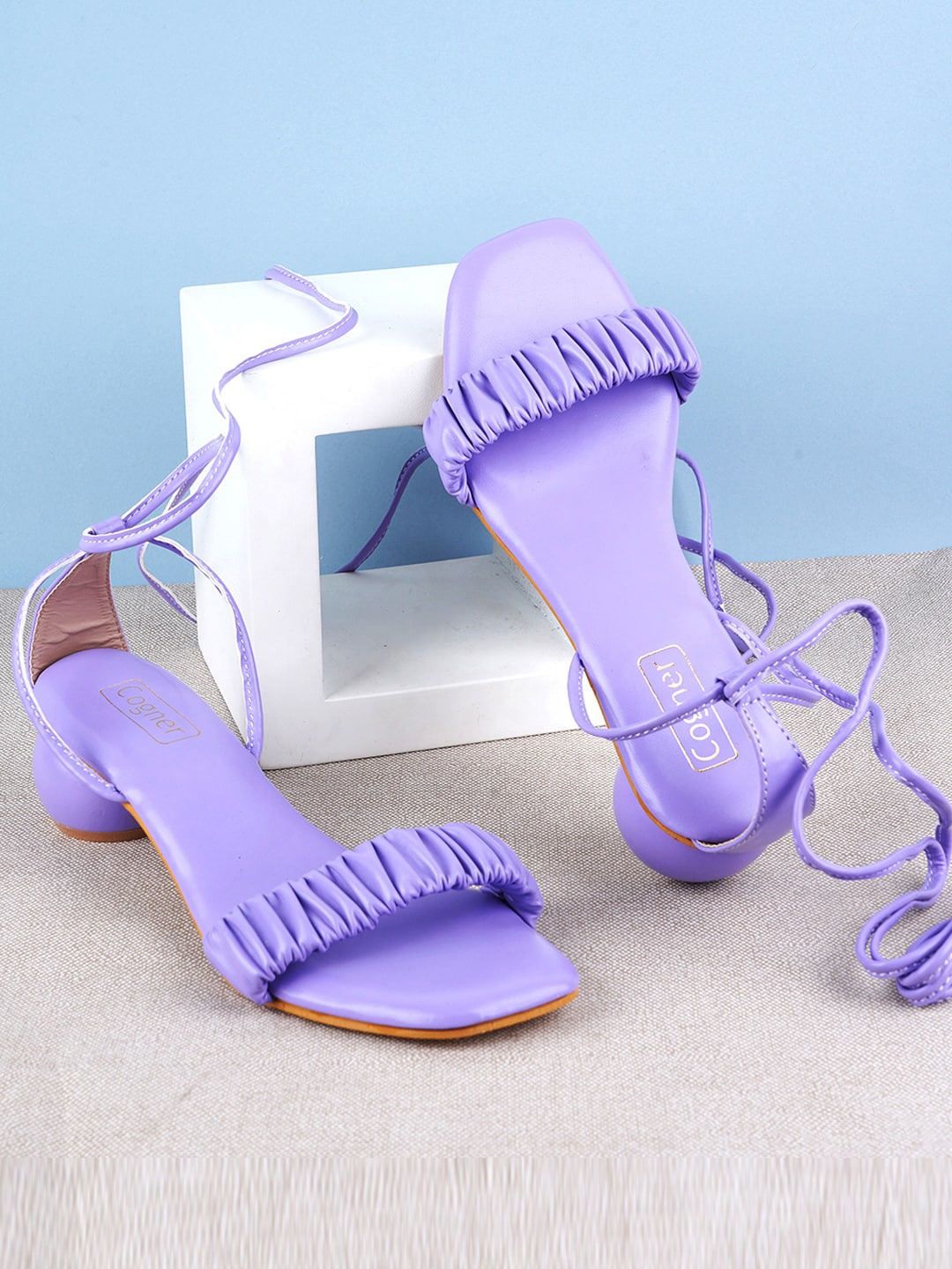 

Cogner Ruched Open Toe Block Gladiators, Purple
