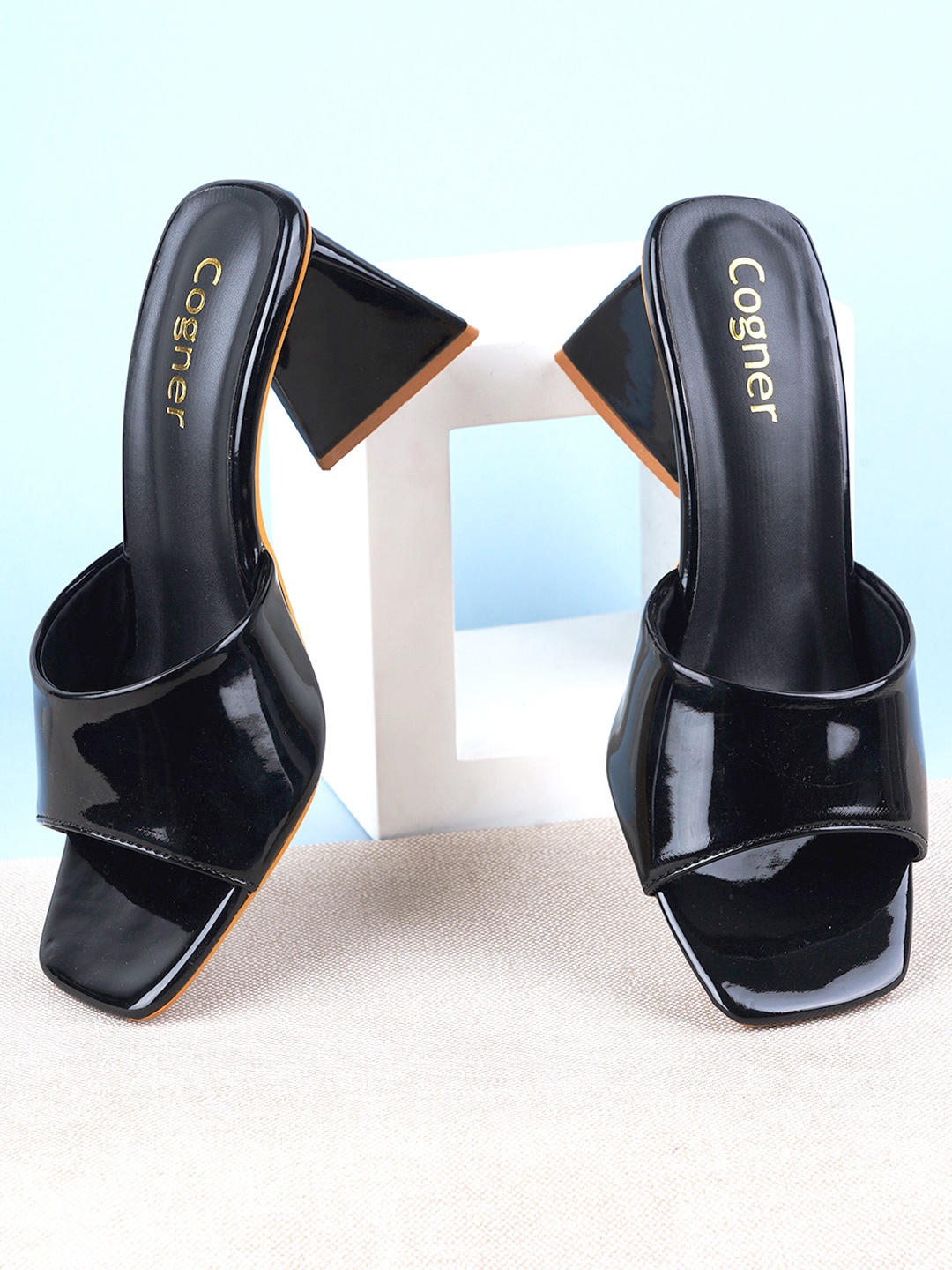 

Cogner Open Toe Block Heels, Black