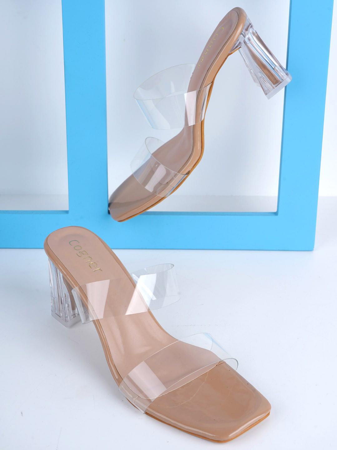 

Cogner Double Strap Block Heels, Beige