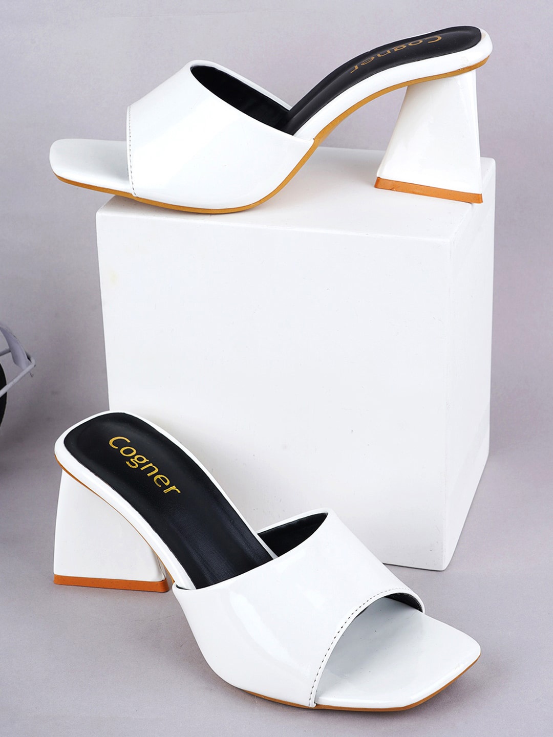 

Cogner Open Toe Block Heels, White