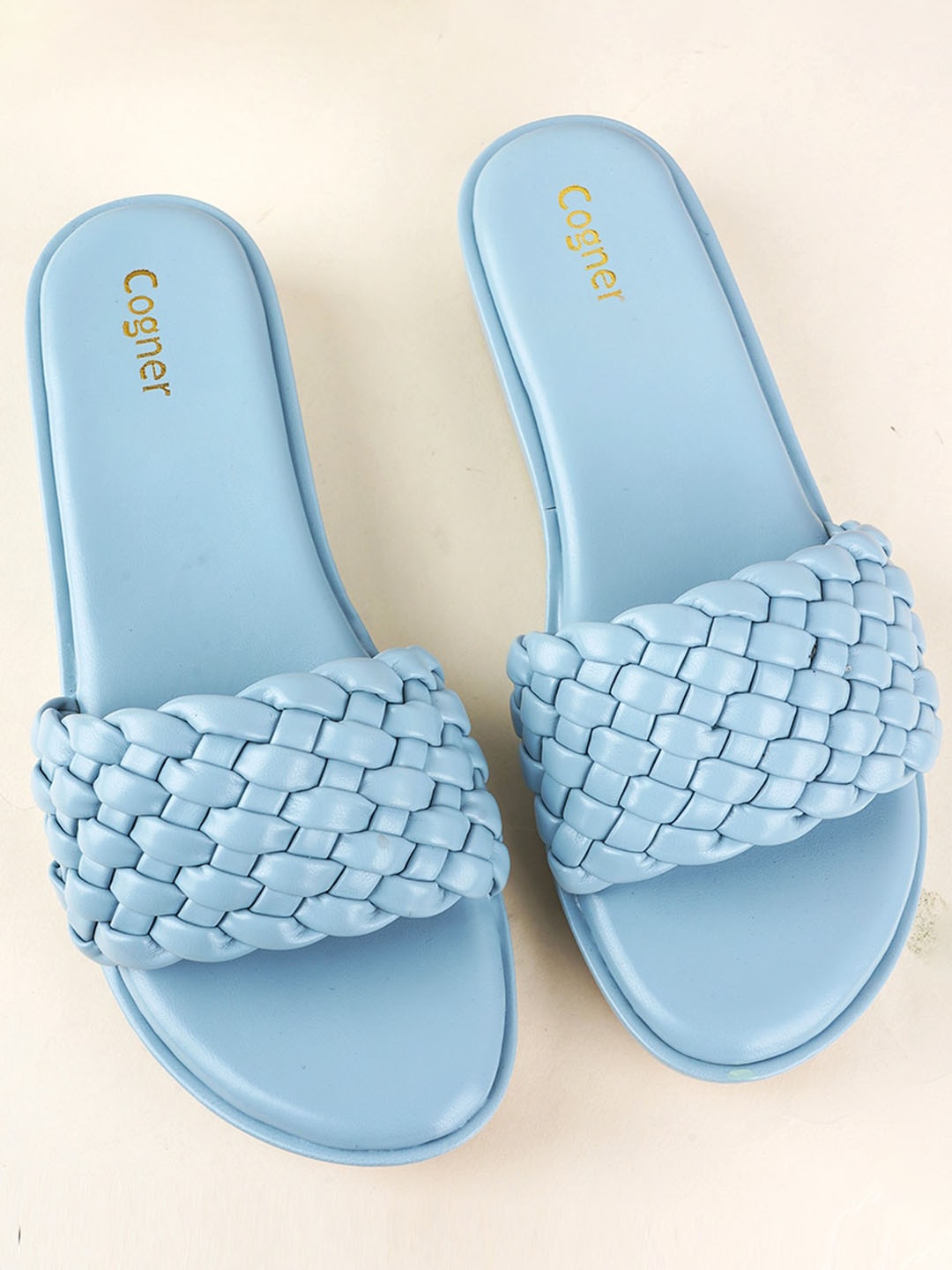 

Cogner Textured Open Toe Flats, Blue