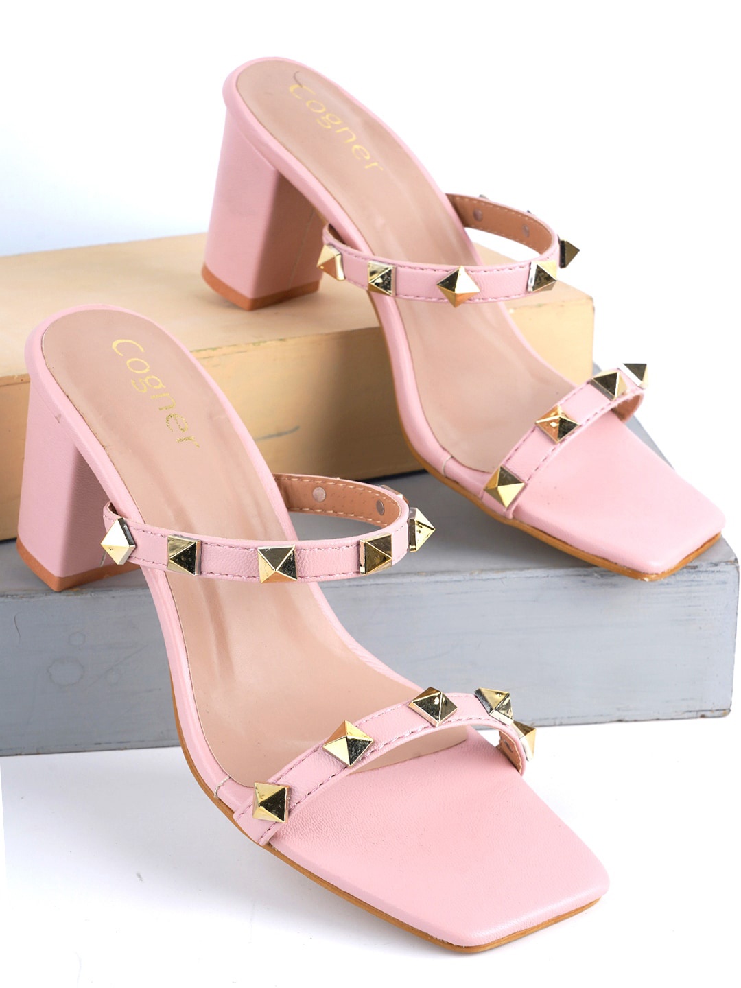 

Cogner Embellished Block Heels, Peach