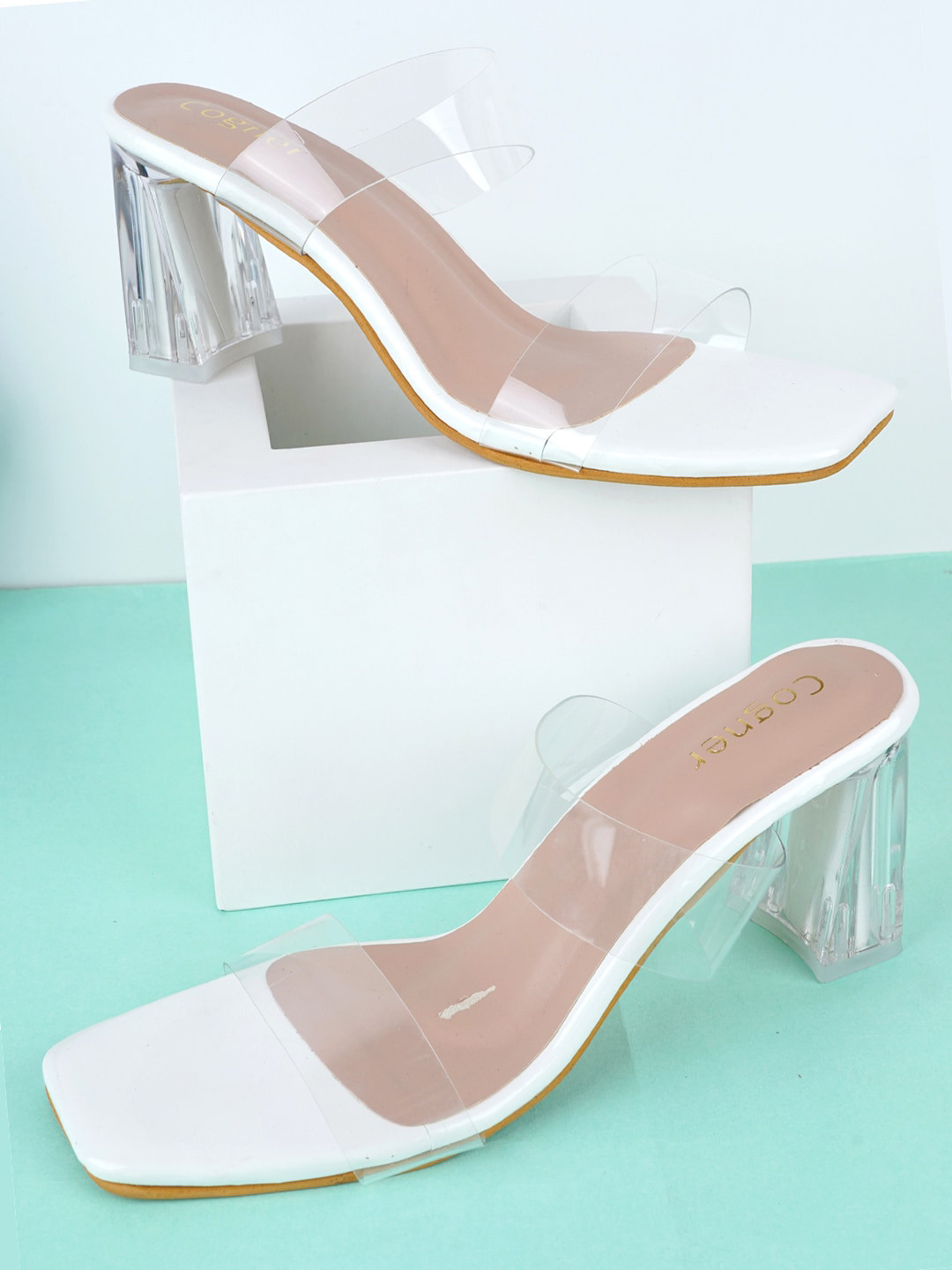 

Cogner Open Toe Block Heels, White
