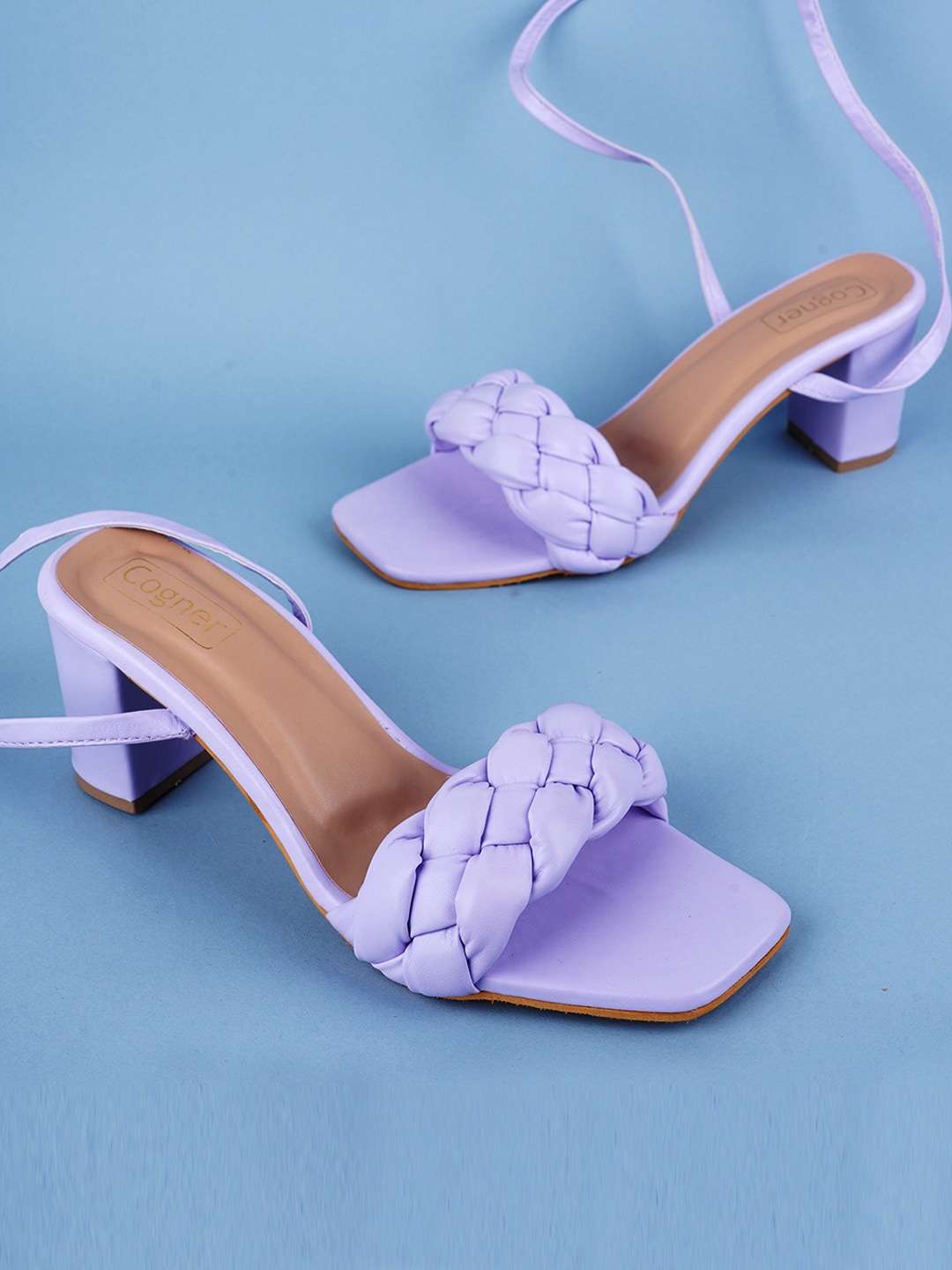 

Cogner Braided Open Toe Block Gladiators, Purple
