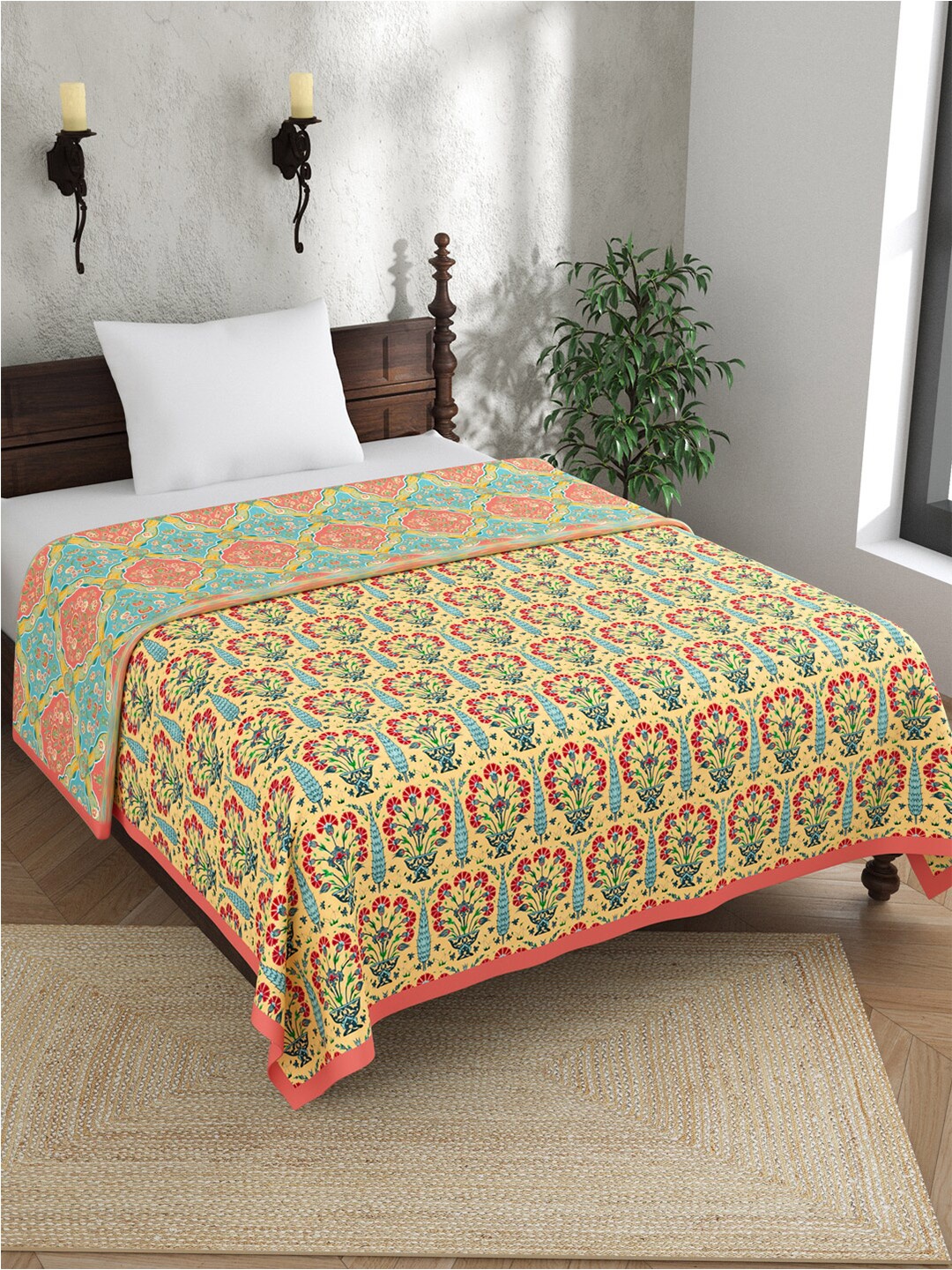 

EverHOME Yuvika Yellow & Orange Ethnic Motifs AC Room 120 GSM Single Bed Dohar