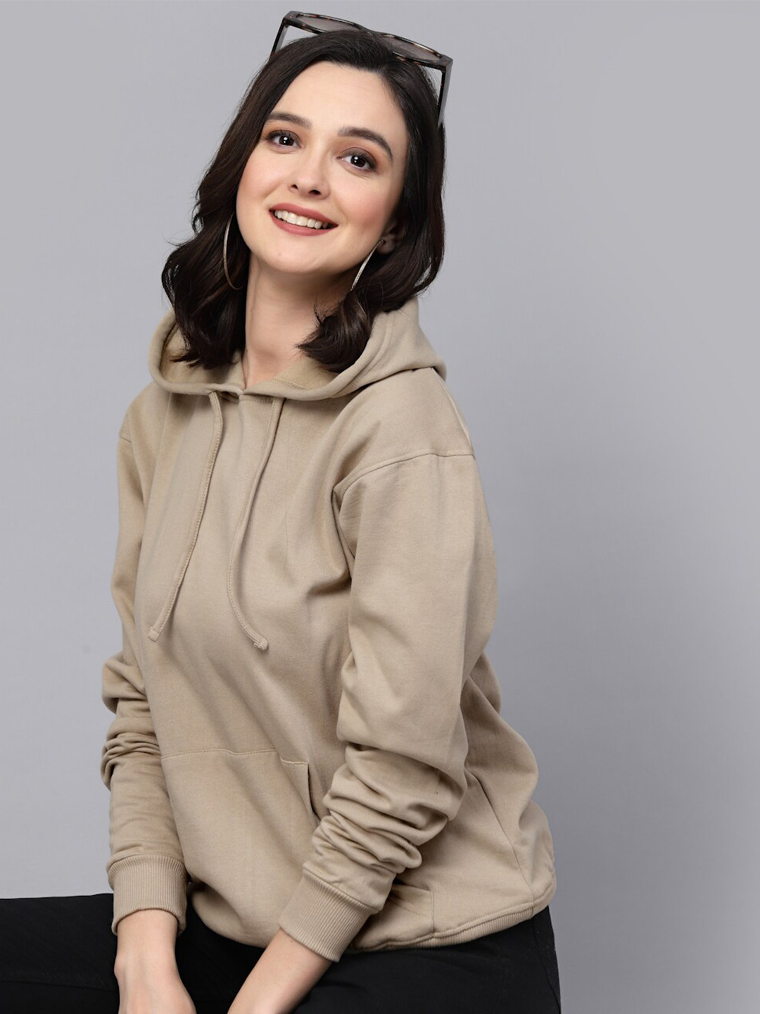 

Style Quotient Beige Hooded Oversized Cotton Sweatshirt