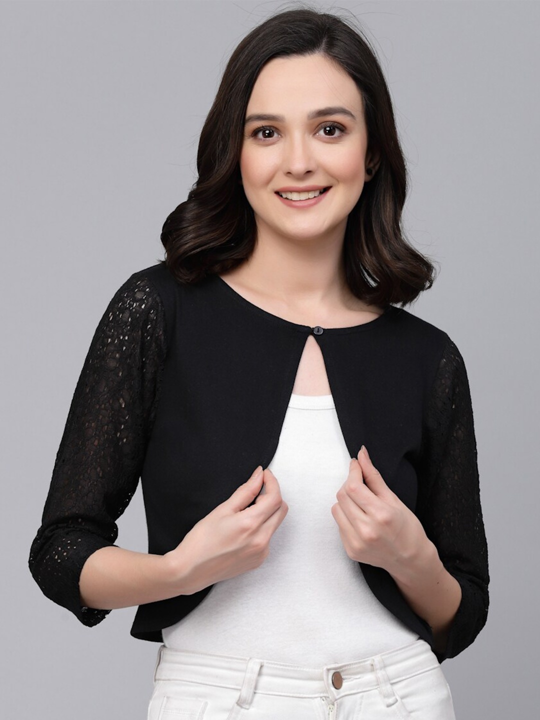 

Style Quotient Women Black Cotton Crop Shrug
