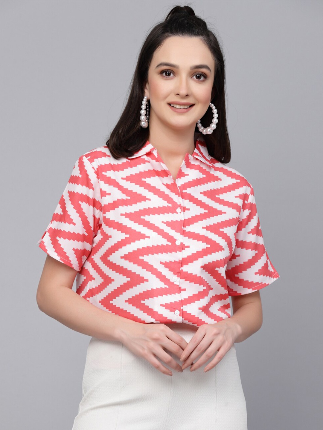 

Style Quotient Geometric Printed Smart Casual Shirt, Coral