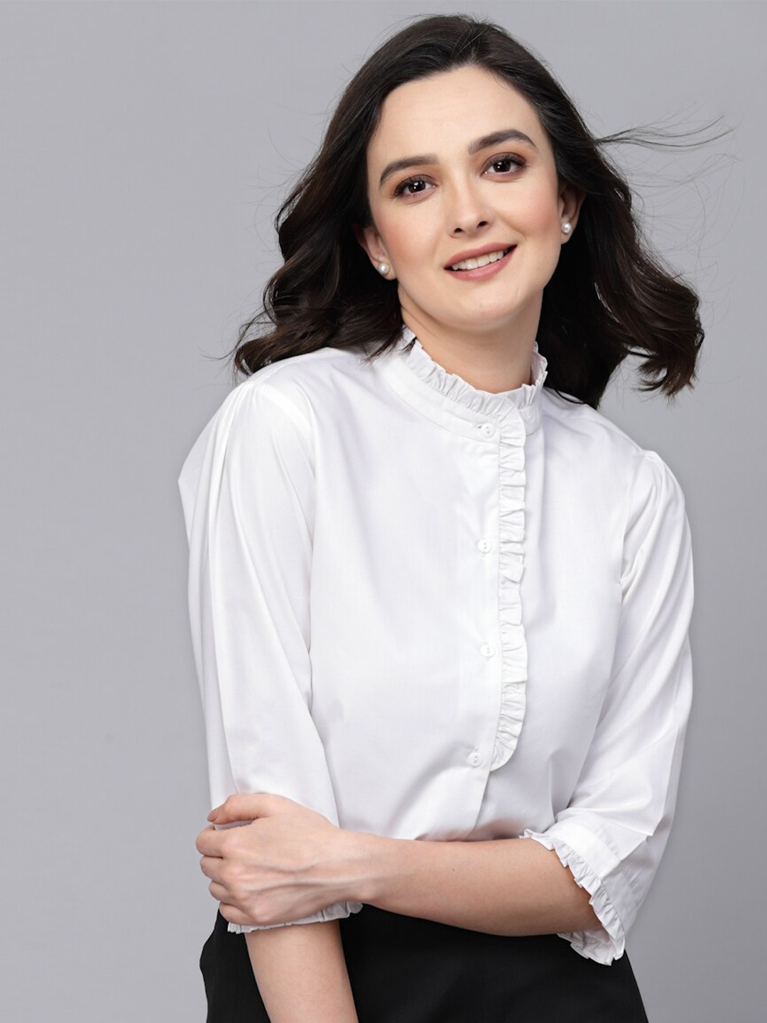 

Style Quotient Smart Opaque Mandarin Collar Casual Shirt, White