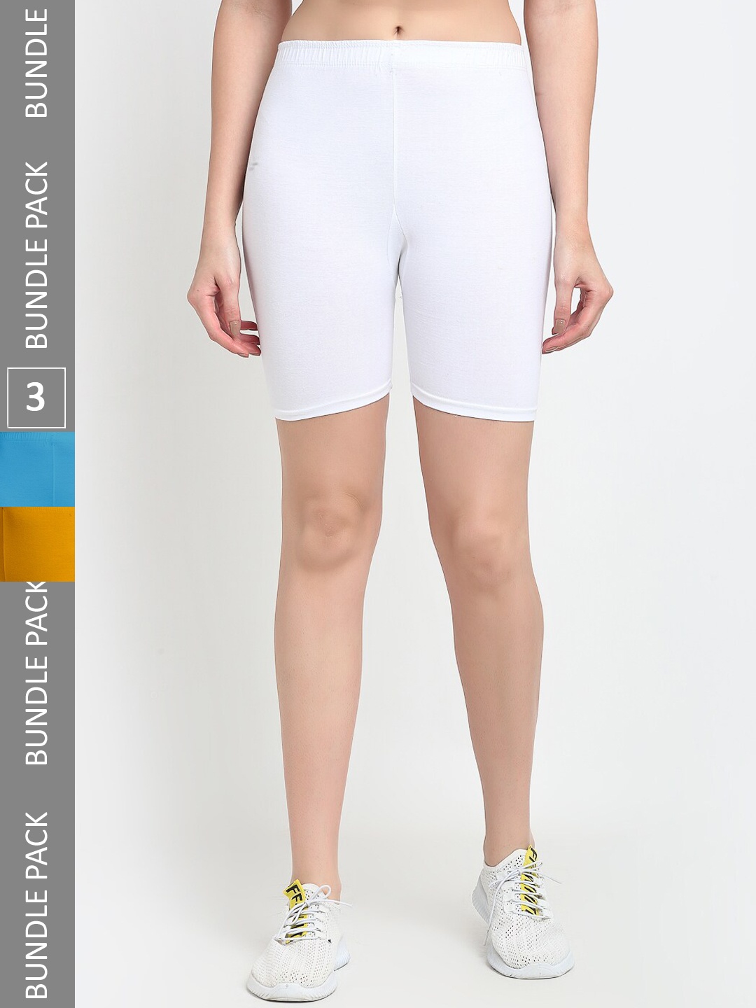 

Jinfo Women Pack Of 3 Mid-Rise Above Knee Cycling Sports Shorts, White