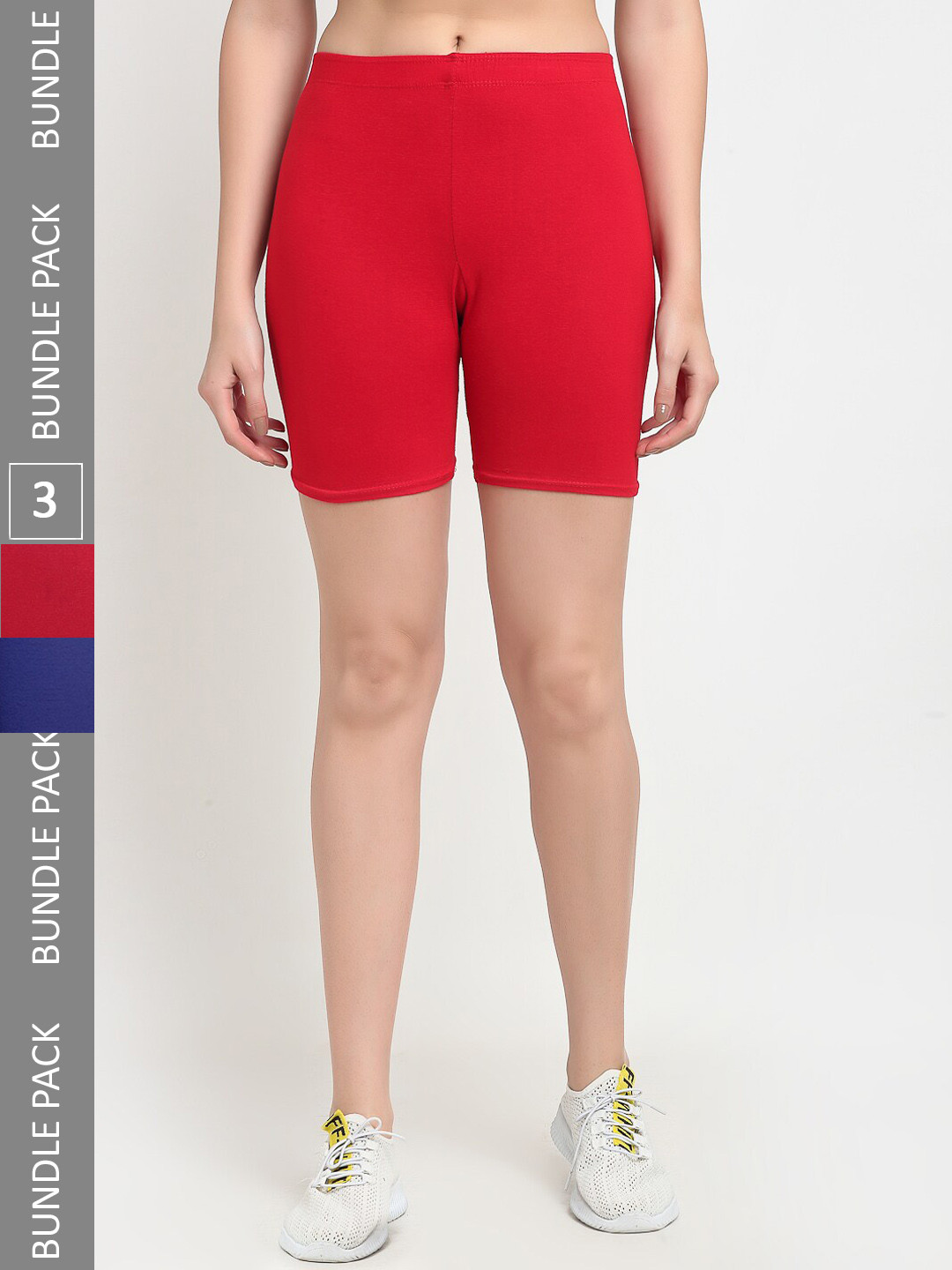 

Jinfo Women Pack Of 3 Mid-Rise Above Knee Cycling Sports Shorts, Red