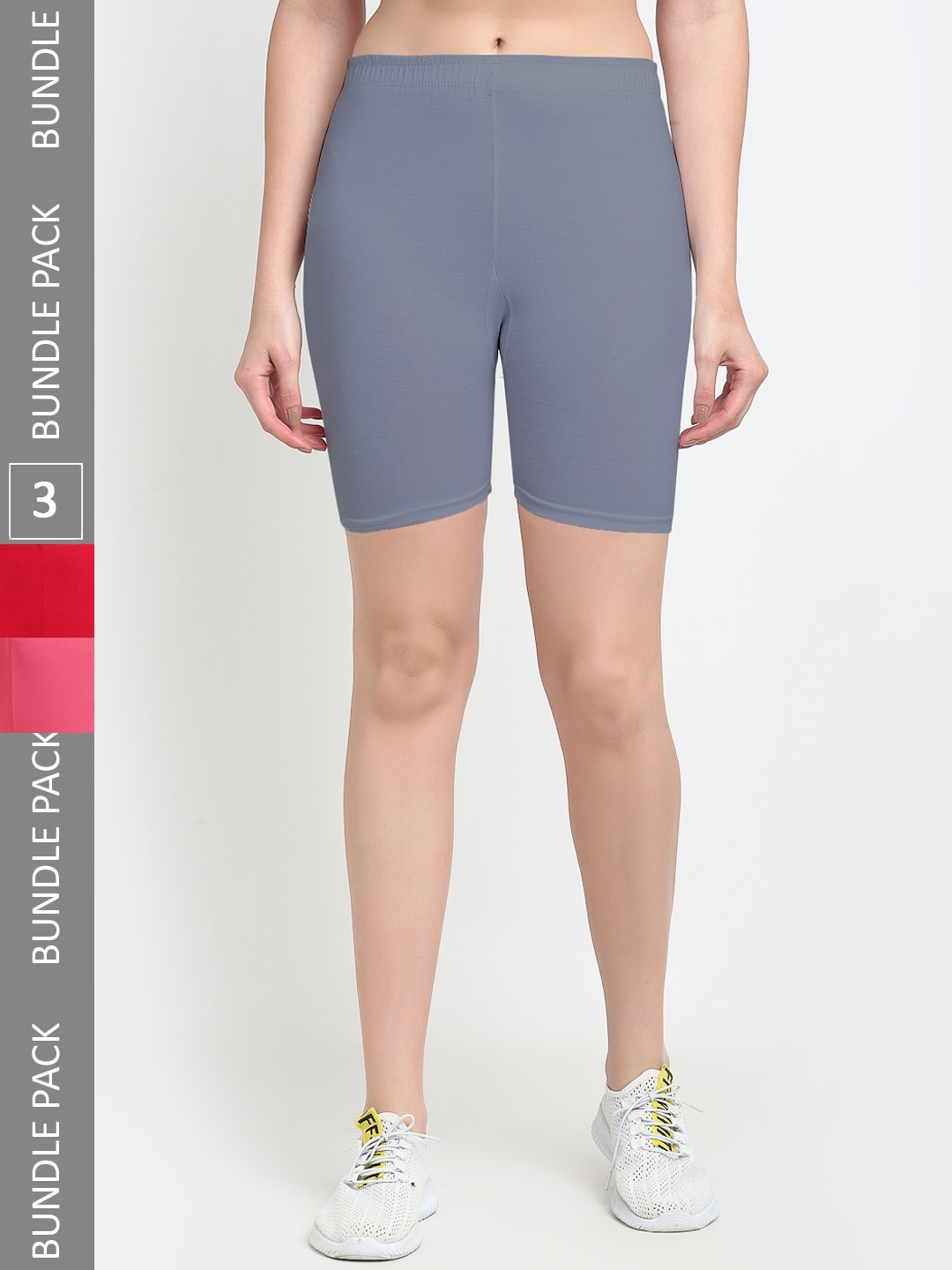 

Jinfo Women Pack Of 3 Mid-Rise Above Knee Cycling Sports Shorts, Grey