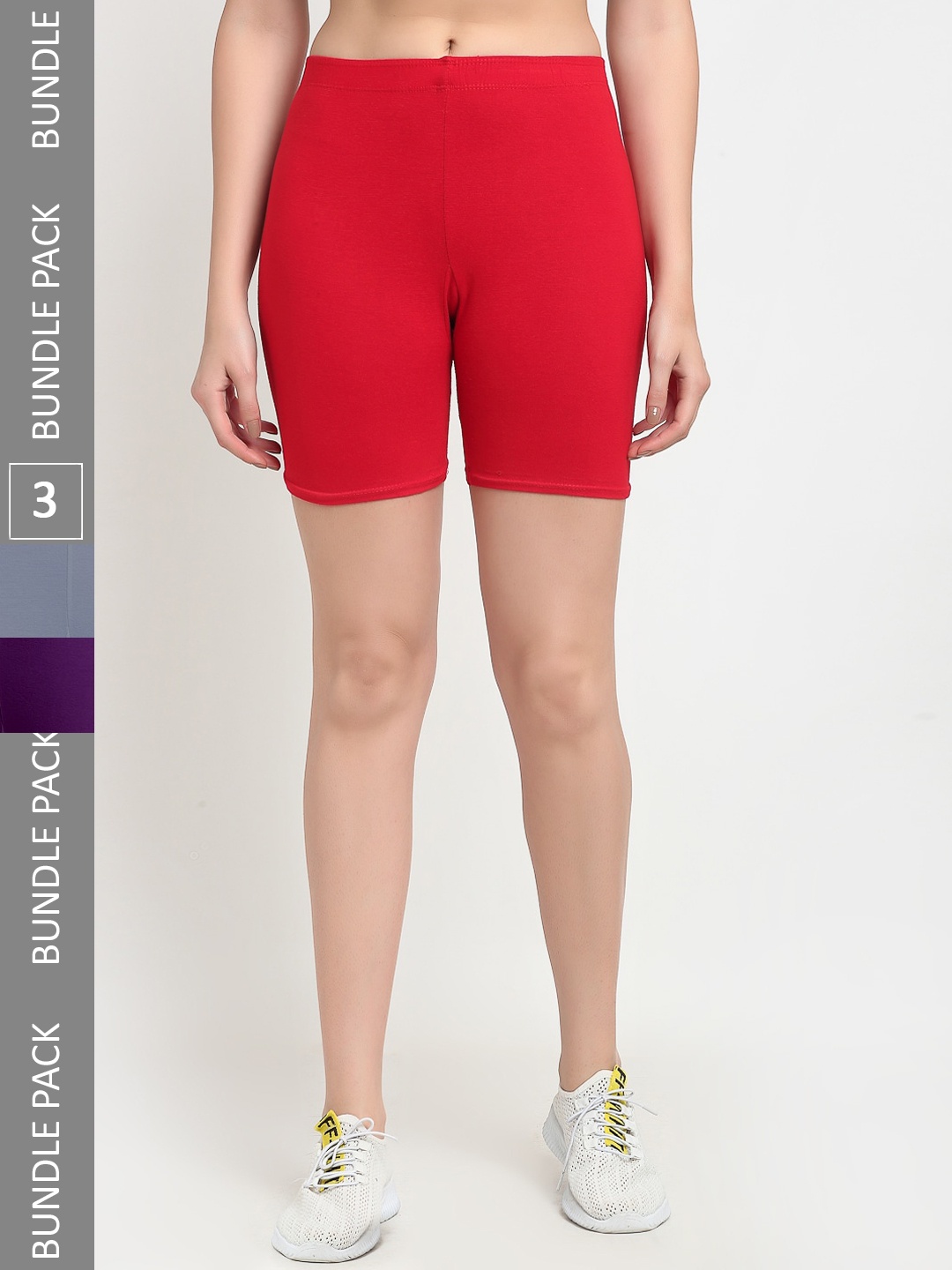 

Jinfo Women Pack of 3 Cotton Sports Shorts, Red