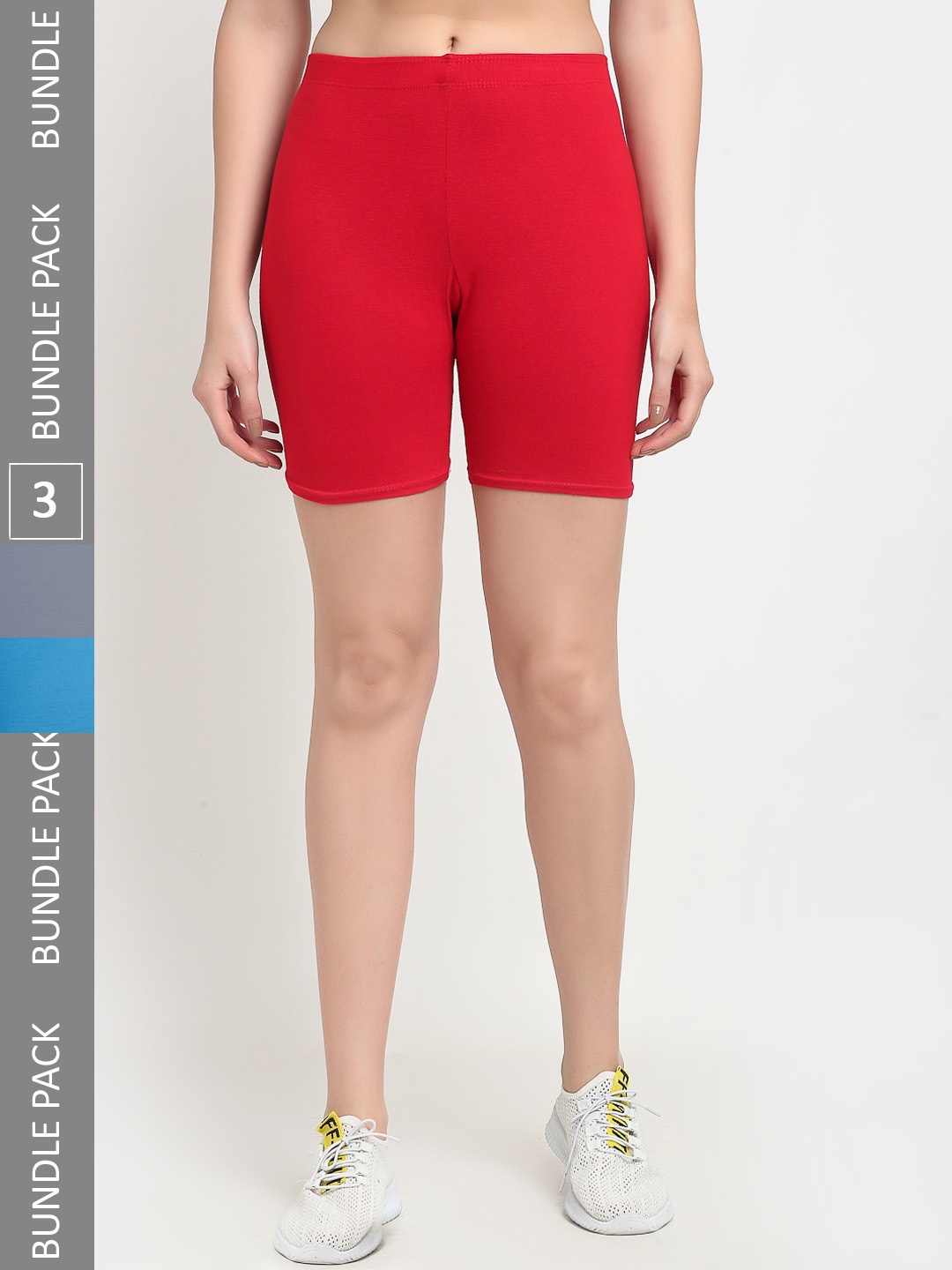 

Jinfo Women Pack Of 3 Mid-Rise Above Knee Length Cycling Sports Shorts, Red