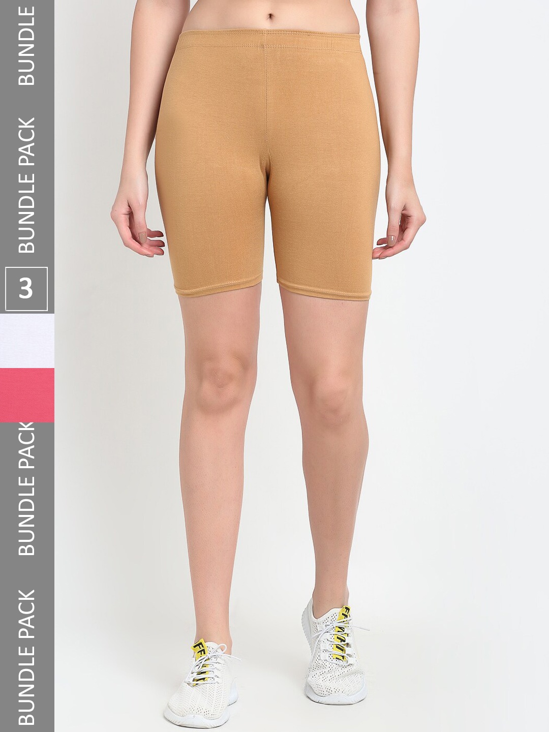 

Jinfo Women Pack of 3 Cotton Sports Shorts, Beige