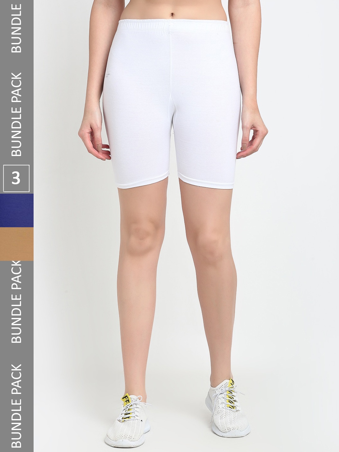 

Jinfo Women Pack Of 3 Mid-Rise Above Knee Length Cycling Sports Shorts, White