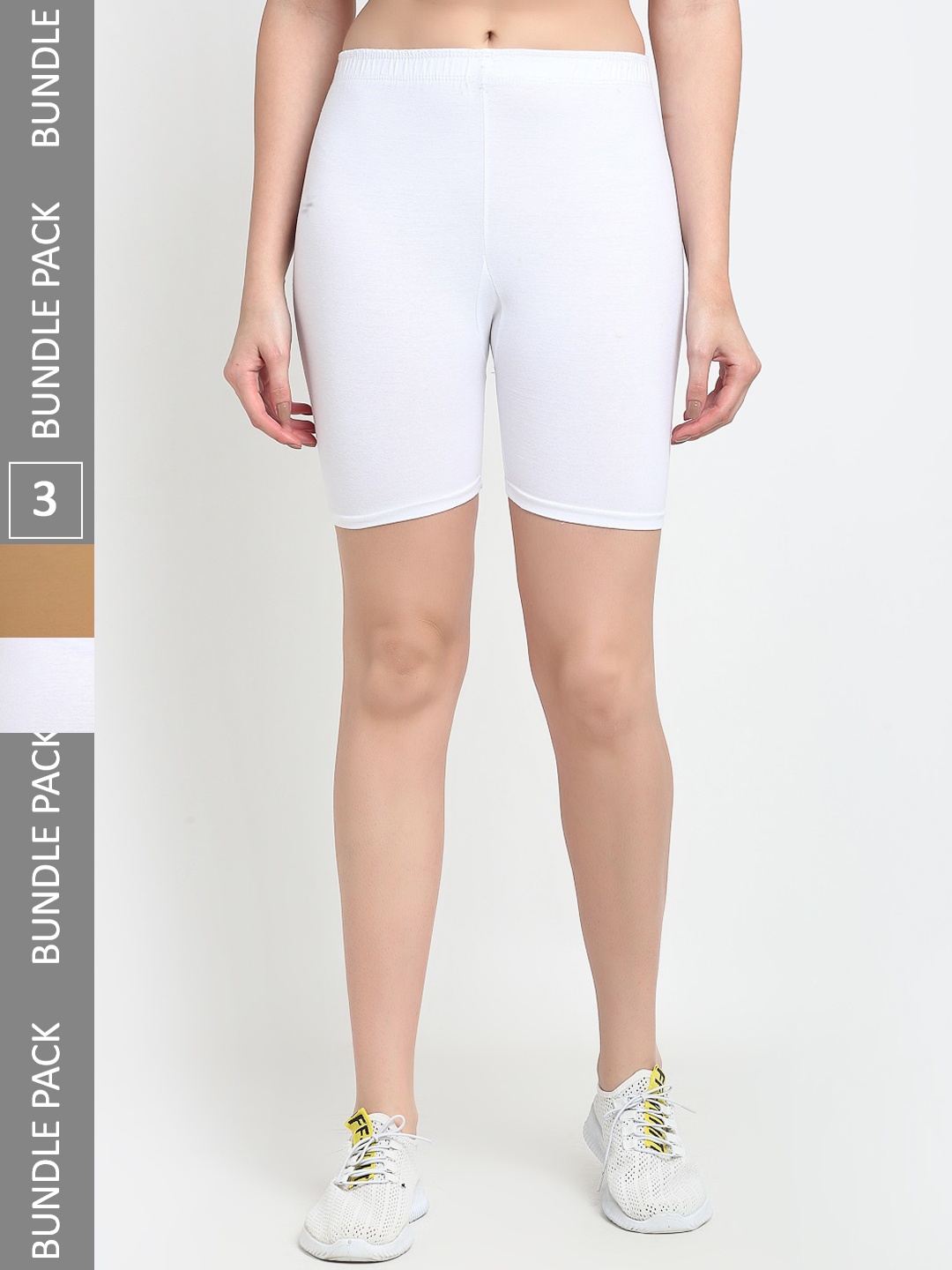 

Jinfo Women Pack of 3 Cotton Sports Shorts, White