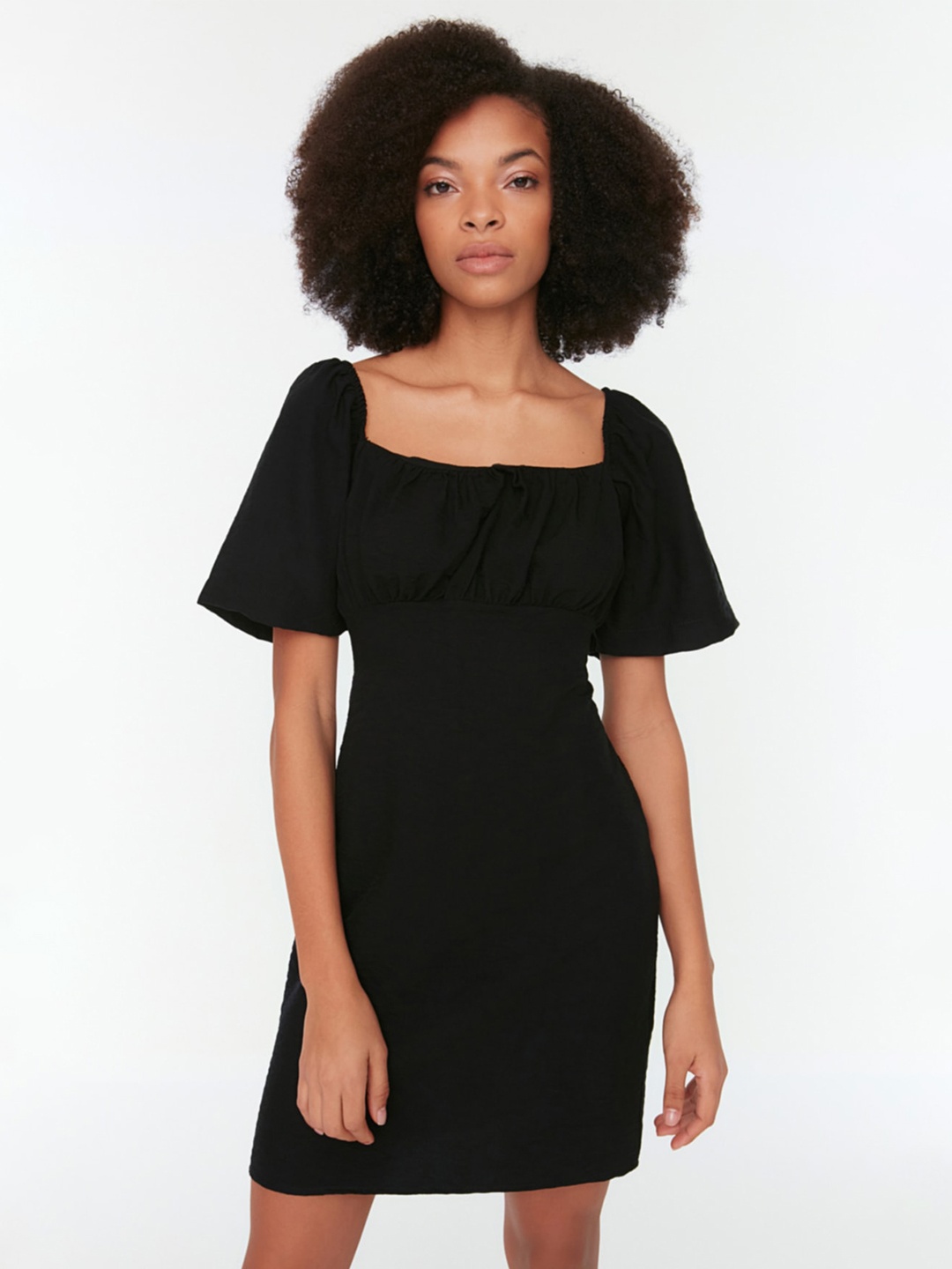 

Trendyol Puff Sleeves Square Neck Sheath Mini Dress, Black