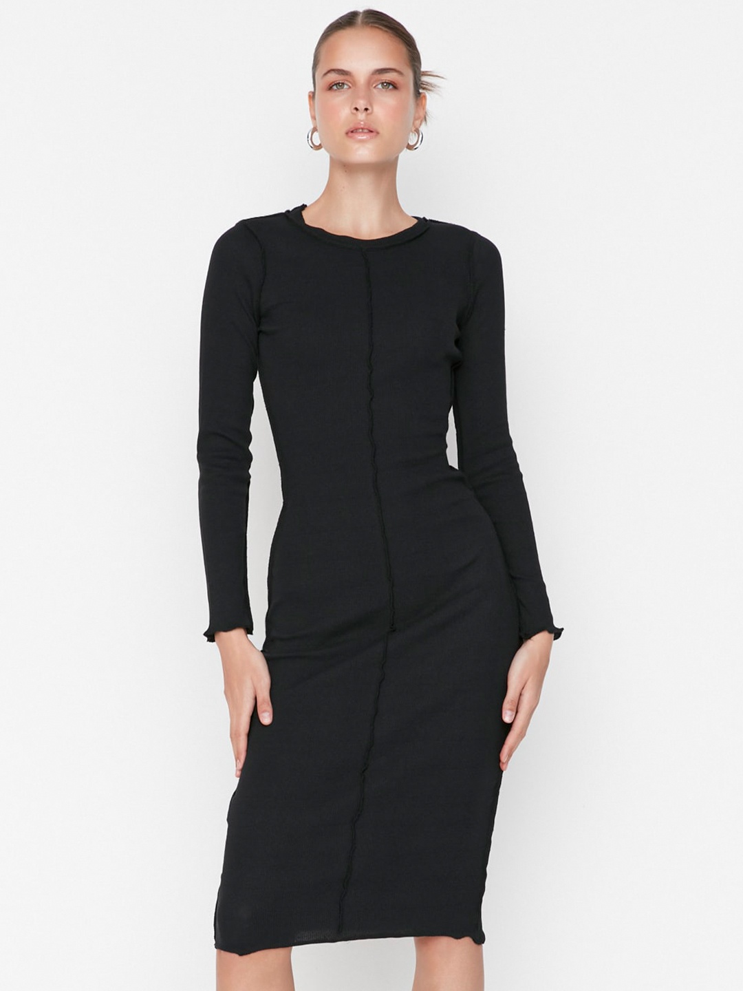 

Trendyol Round Neck Bodycon Midi Dress, Black