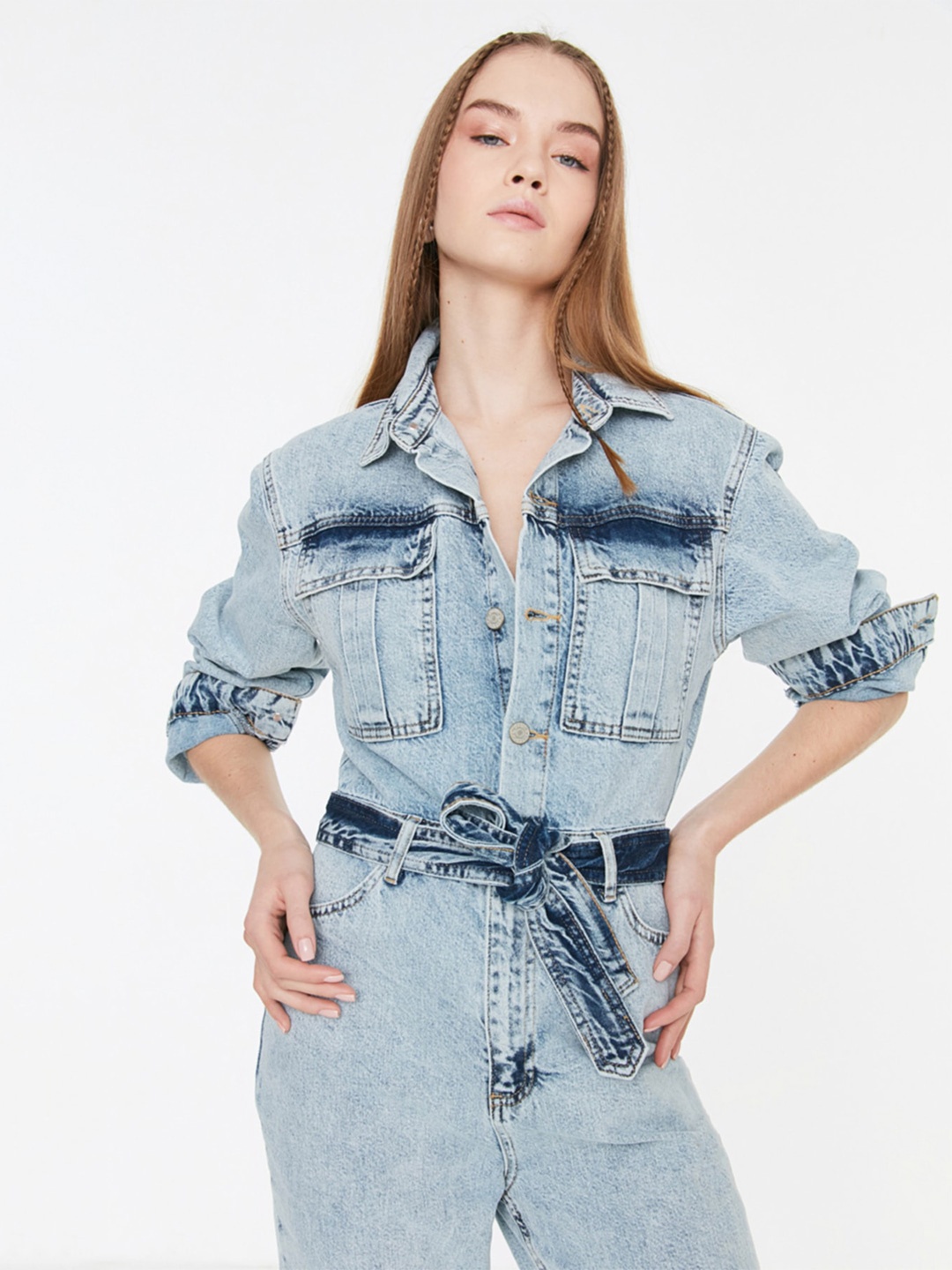 

Trendyol Shirt Collar Pure Cotton Basic Jumpsuit, Na