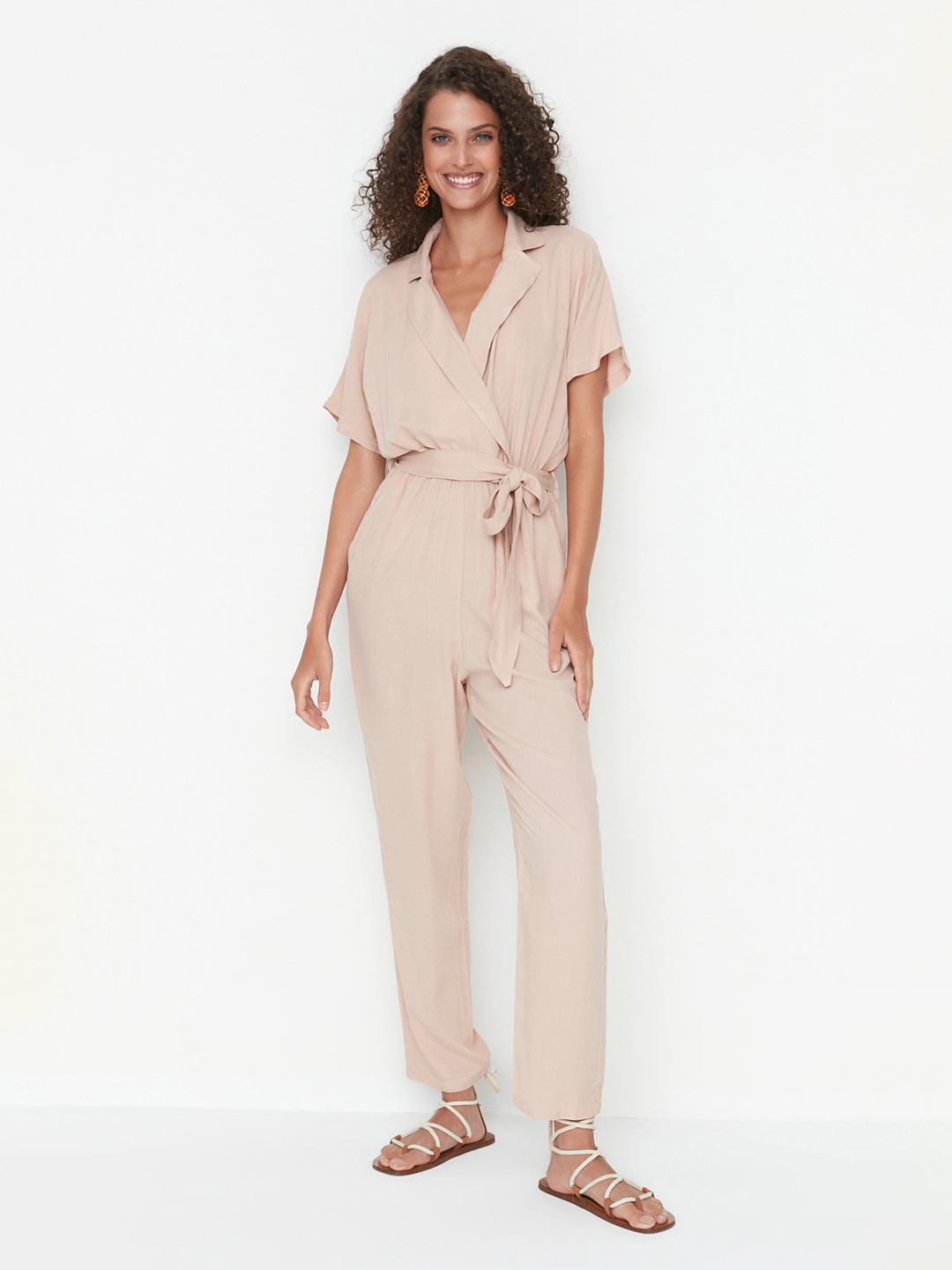 

Trendyol Shirt Collar Basic Jumpsuit, Beige