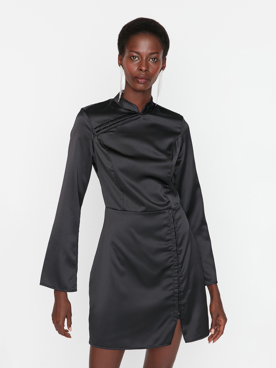 

Trendyol Mandarin Collar Sheath Mini Dress, Black