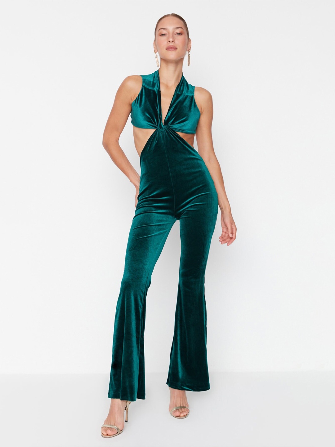 

Trendyol V-Neck Cut-Out Detail Basic Jumpsuit, Green