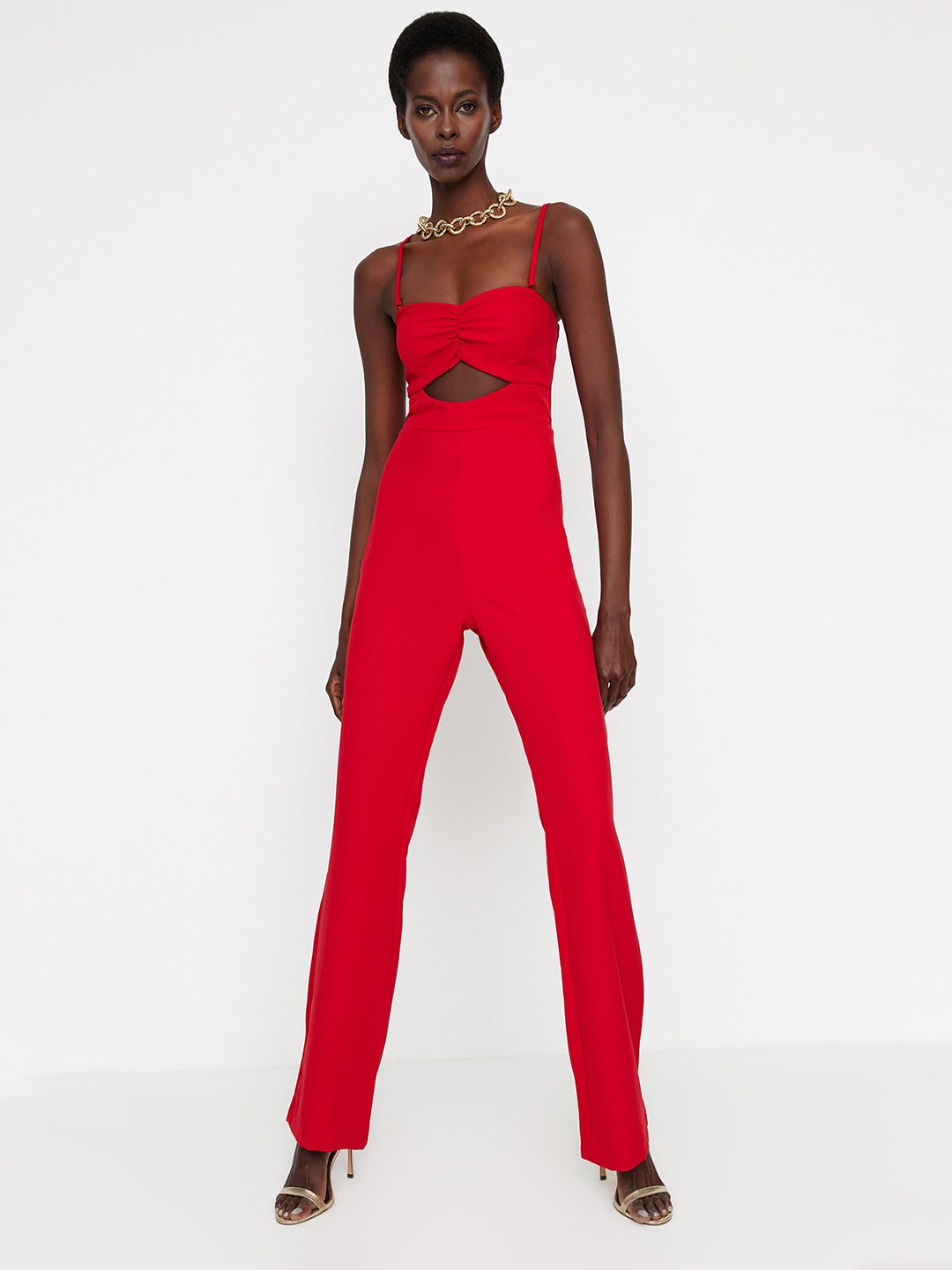 

Trendyol Shoulder Strap Cut-Out Detail Basic Jumpsuit, Red