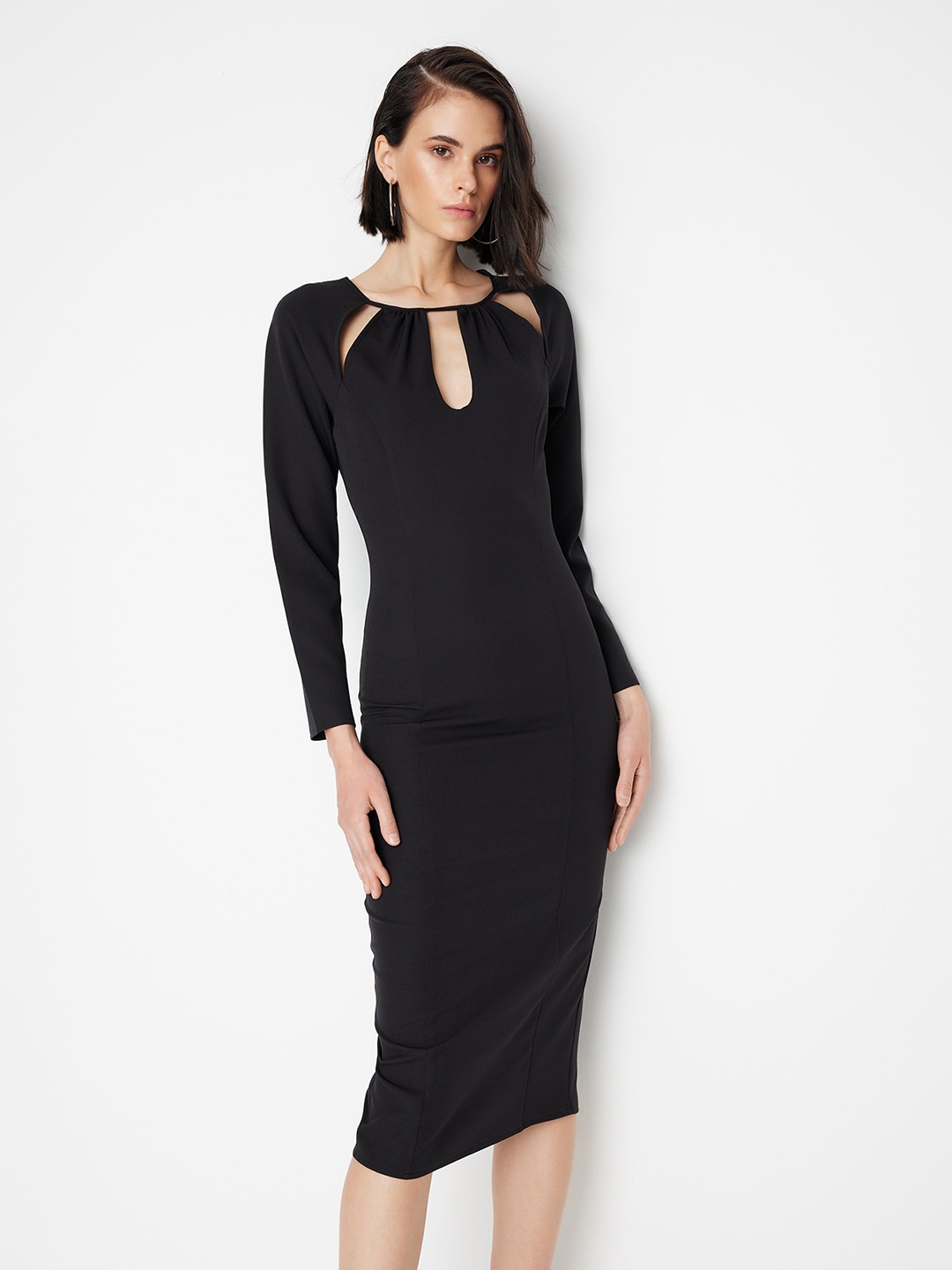 

Trendyol Round Neck Cut Out Bodycon Dress, Black