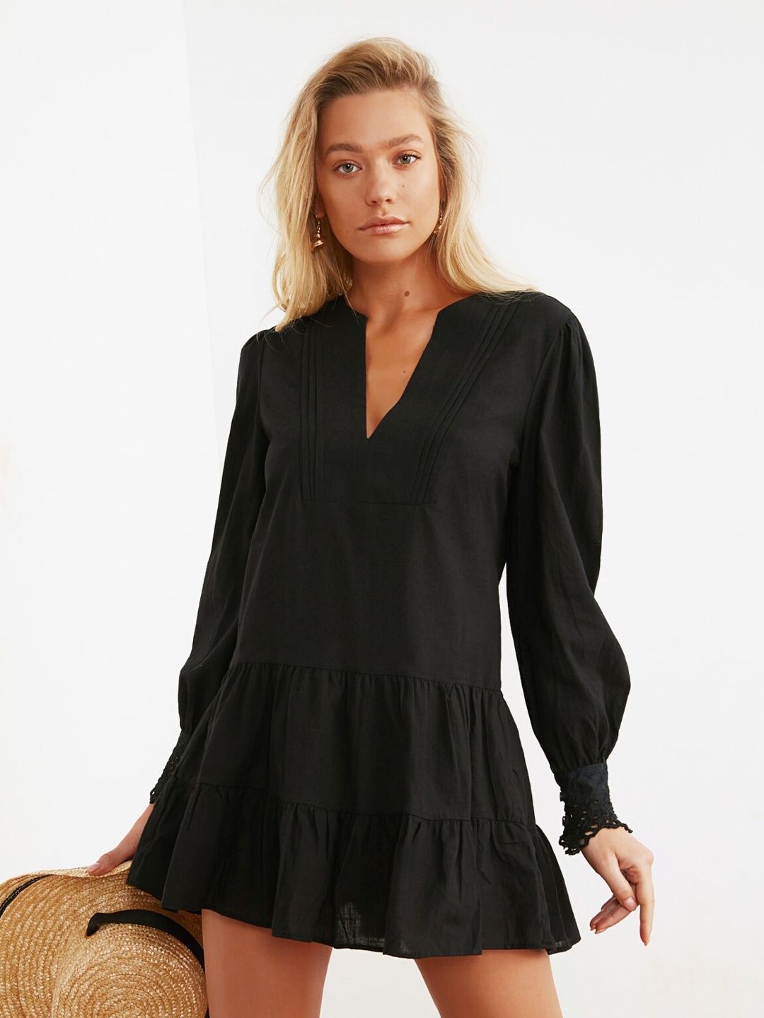 

Trendyol Tiered A-Line Mini Dress, Black