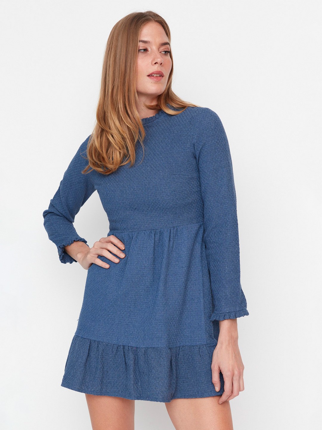 

Trendyol Round Neck A-Line Mini Dress, Blue