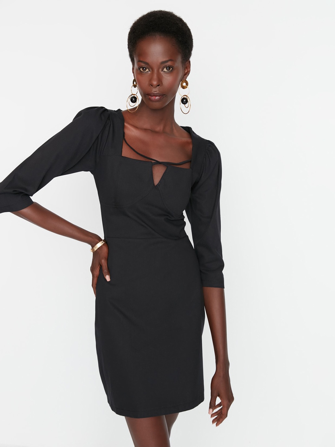 

Trendyol Square Neck A-Line Mini Dress, Black
