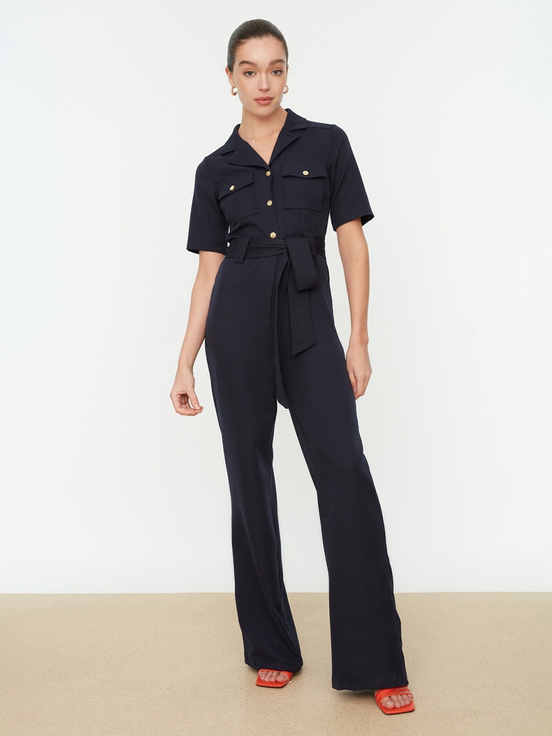 

Trendyol Shirt Collar Pocket Details Jumpsuit, Black