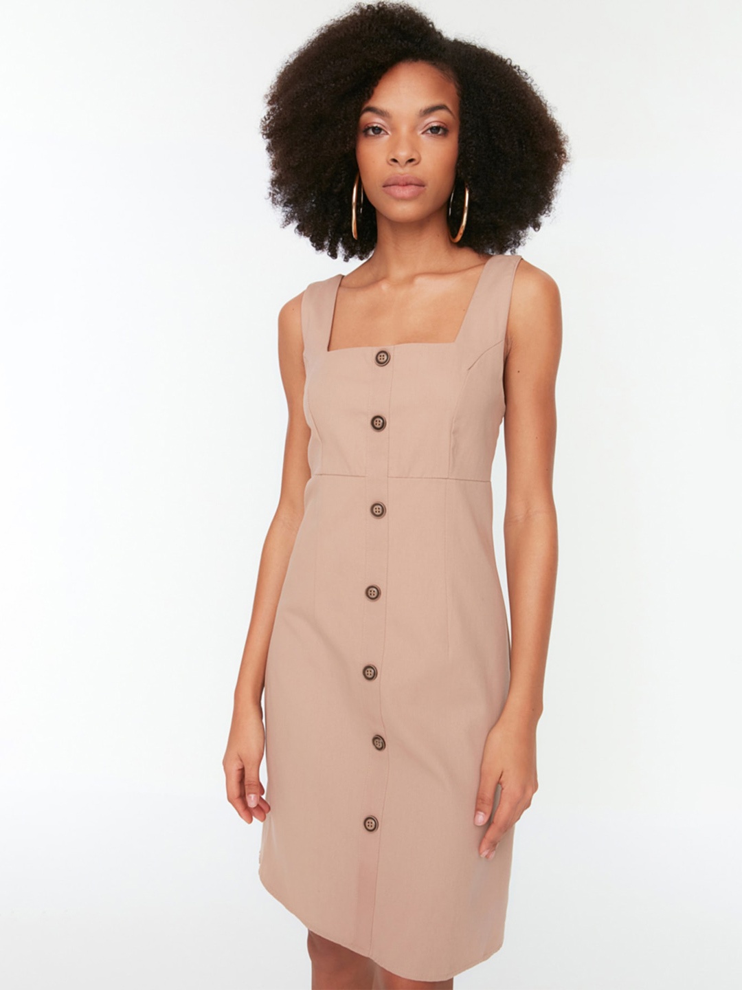 

Trendyol Square Neck Back Cut Out A-Line Dress, Pink