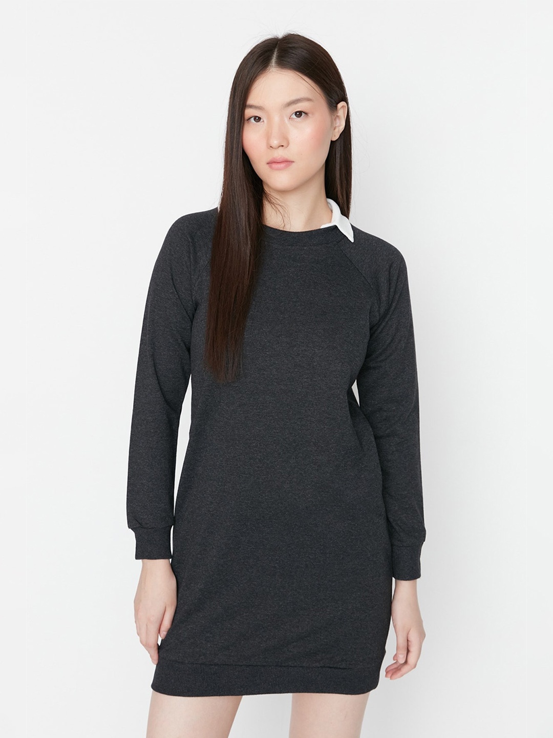 

Trendyol Shirt Collar Sheath Mini Dress, Grey